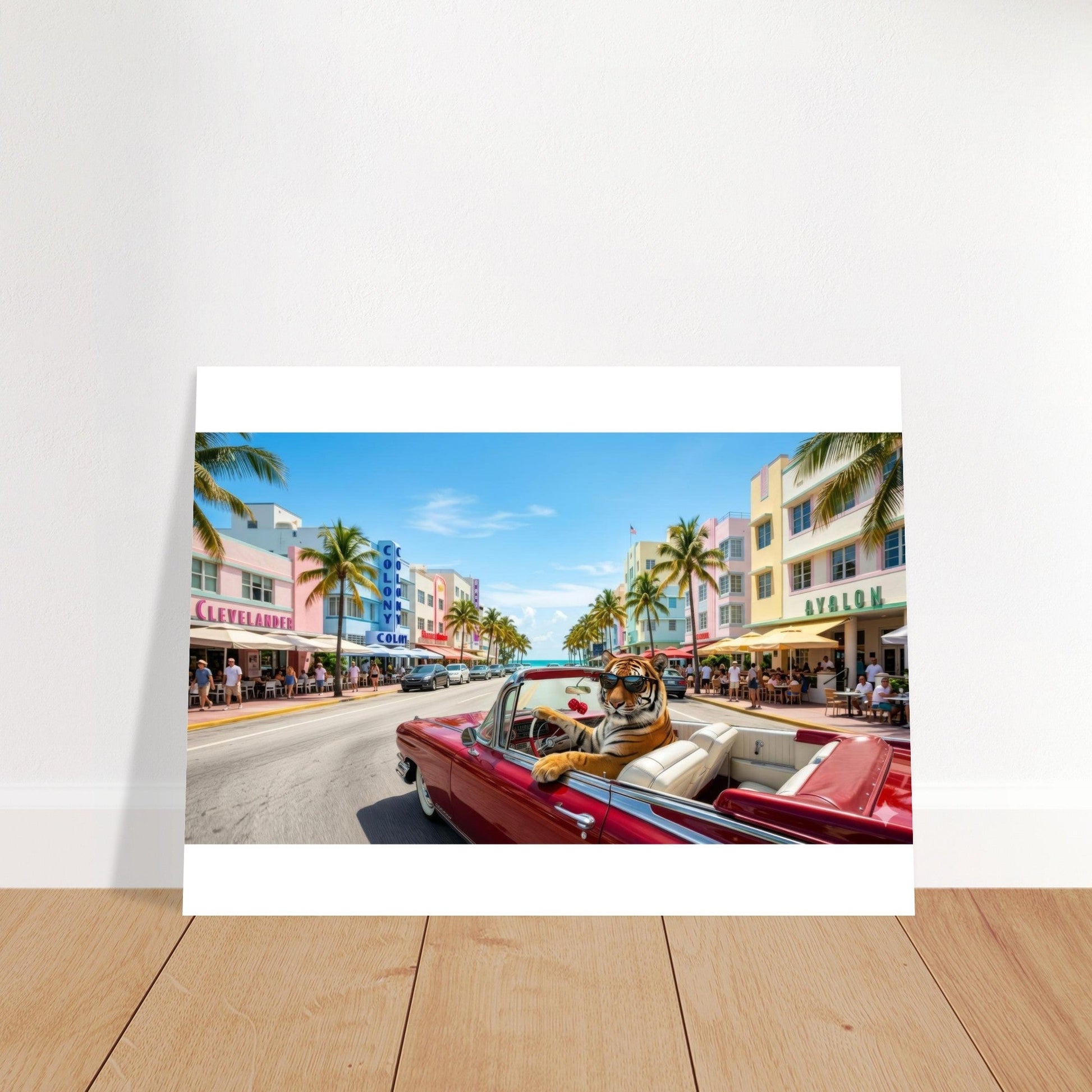 Cruisin the Miami Strip Bengal Tiger Fine Art Poster | Vivid Colors Giclée Print | Wild Animal Wall Art Gift | Loki's Shop Too