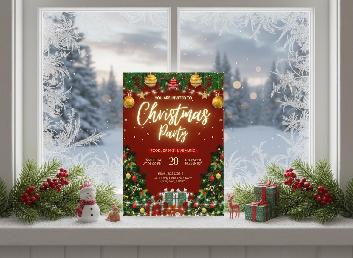 Editable Christmas Party Invitation Template Holiday Evite (Digital Download) | Loki's Shop Too
