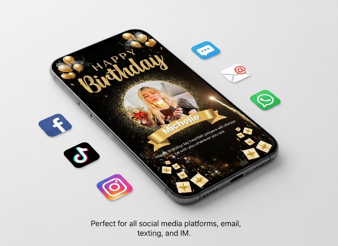 Customizable Birthday Ecard Canva Template | Editable Digital Card | Instant Download | Loki's Shop Too