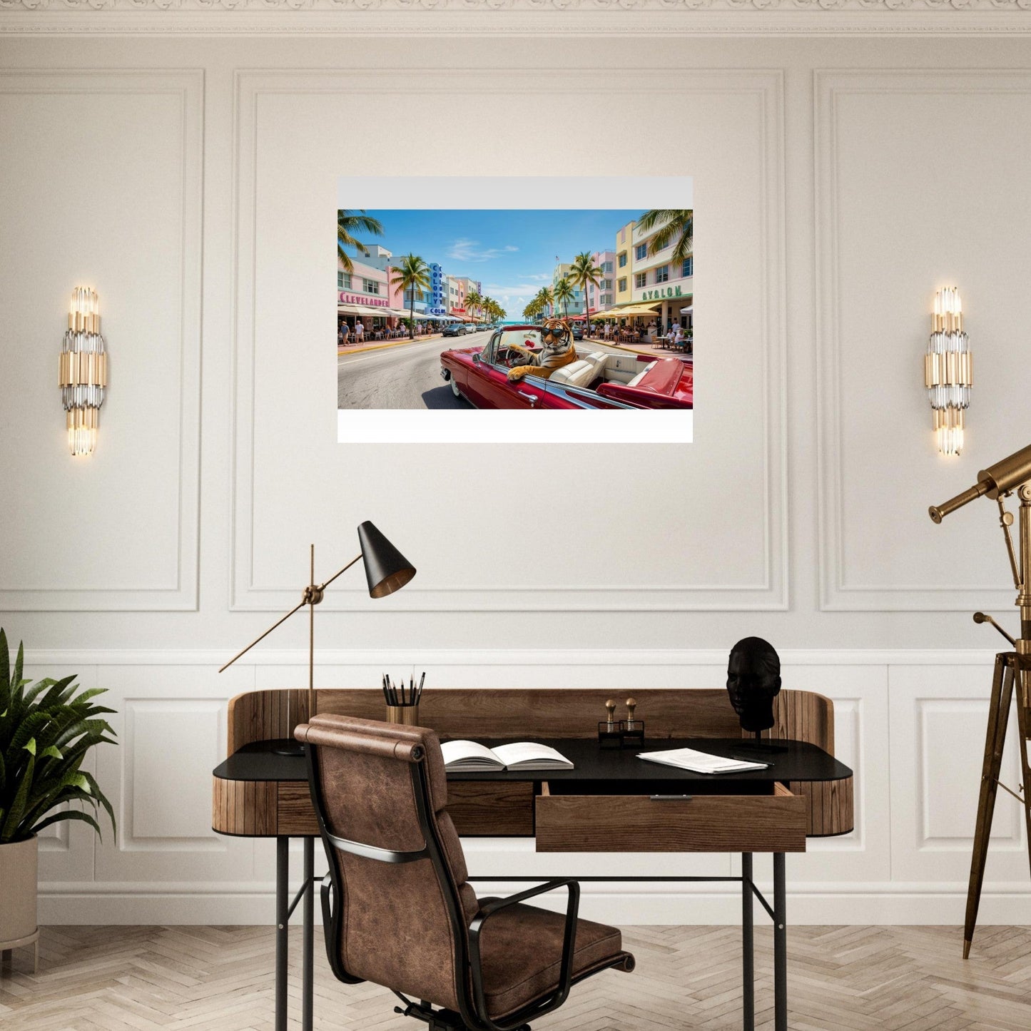 Cruisin the Miami Strip Bengal Tiger Fine Art Poster | Vivid Colors Giclée Print | Wild Animal Wall Art Gift | Loki's Shop Too
