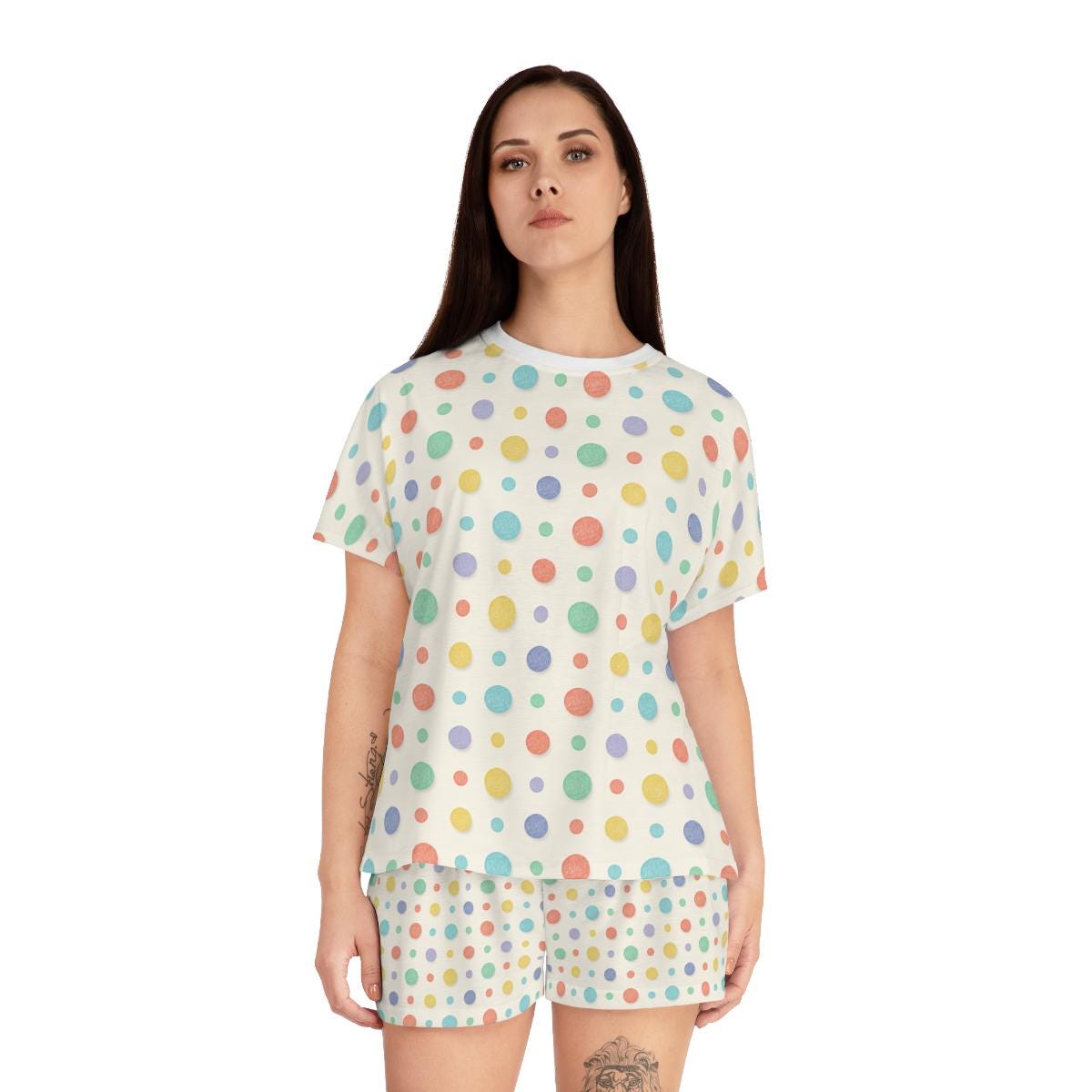 Pastel Polka Dot Short Pajama Set | Short Sleeve Top and Shorts | Loki's Shop Too