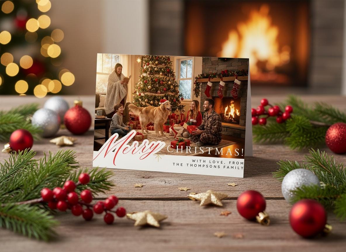 Editable Photo Christmas Card Template Printable Holiday Card (Digital Download) | Loki's Shop Too