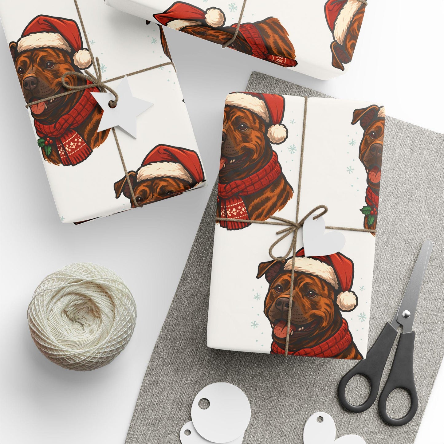 Pitbull Santa Hat Wrapping Paper Holiday Dog Gift Wrap | Loki's Shop Too