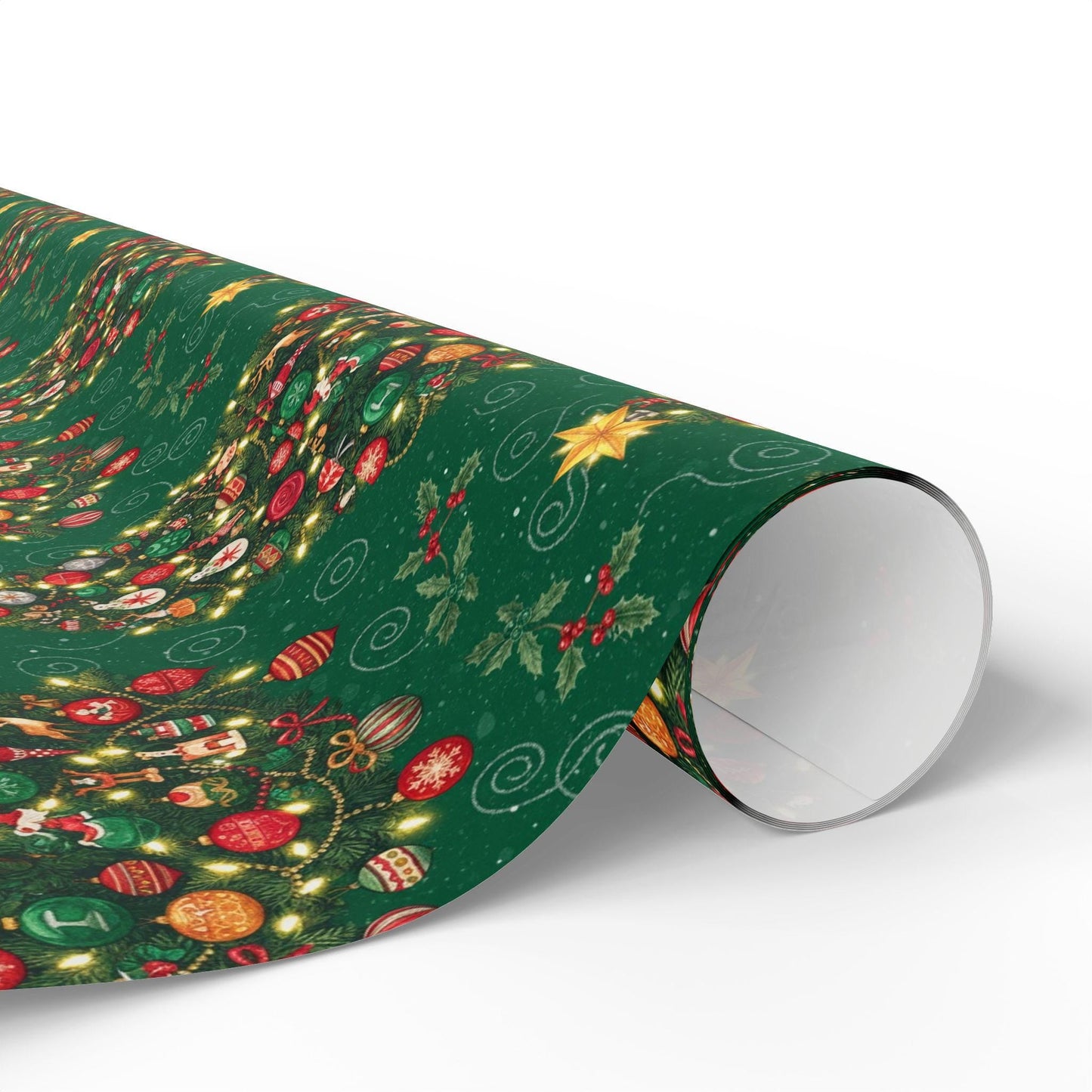 christmas tree gift wrap green holiday pattern
