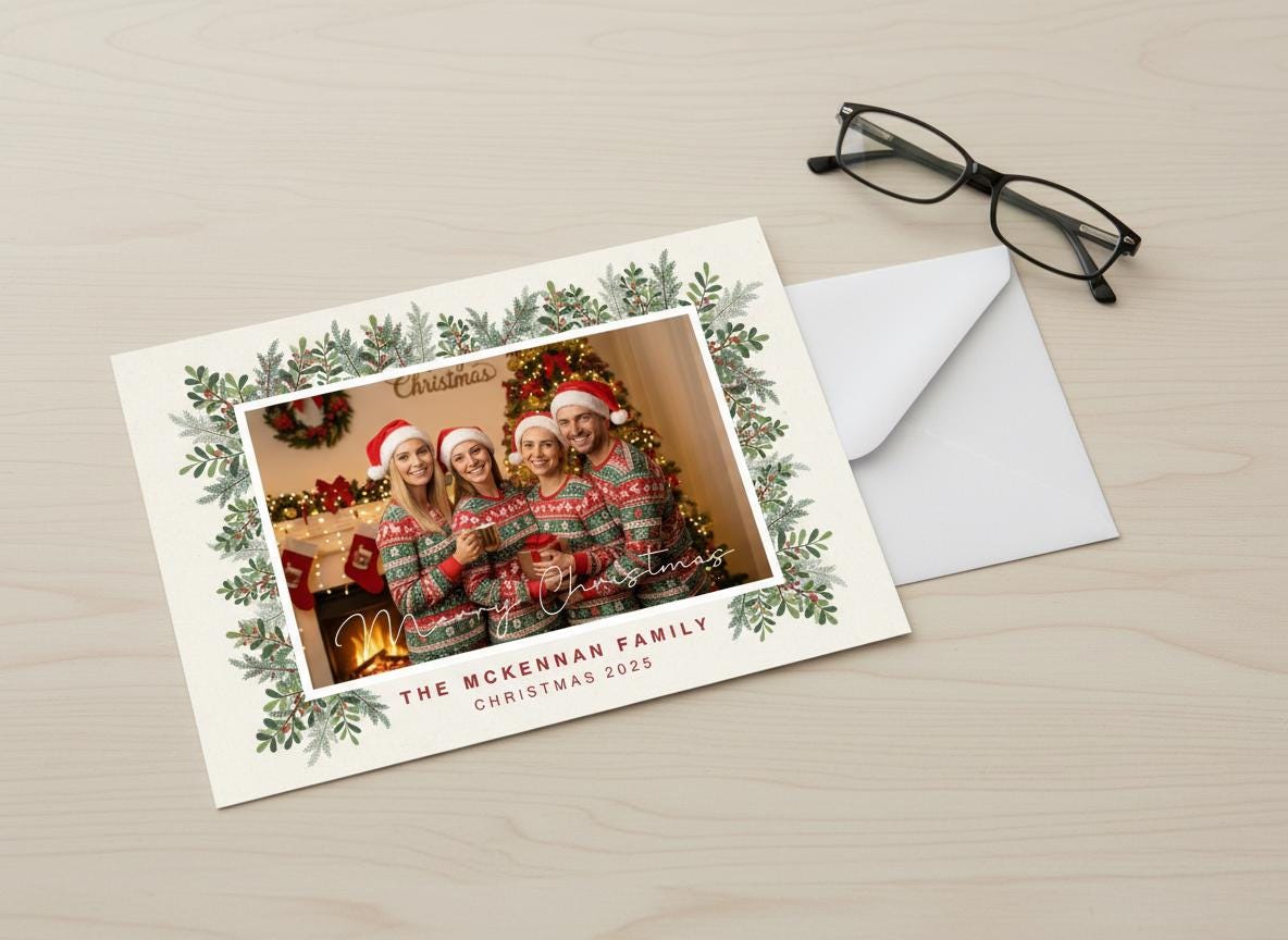 Editable Photo Christmas Card Template Festive Holiday Greeting (Digital Download) | Loki's Shop Too