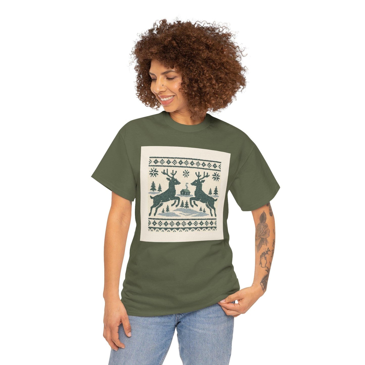 Retro Reindeer Fair Isle Christmas Tee | Loki's Shop Too