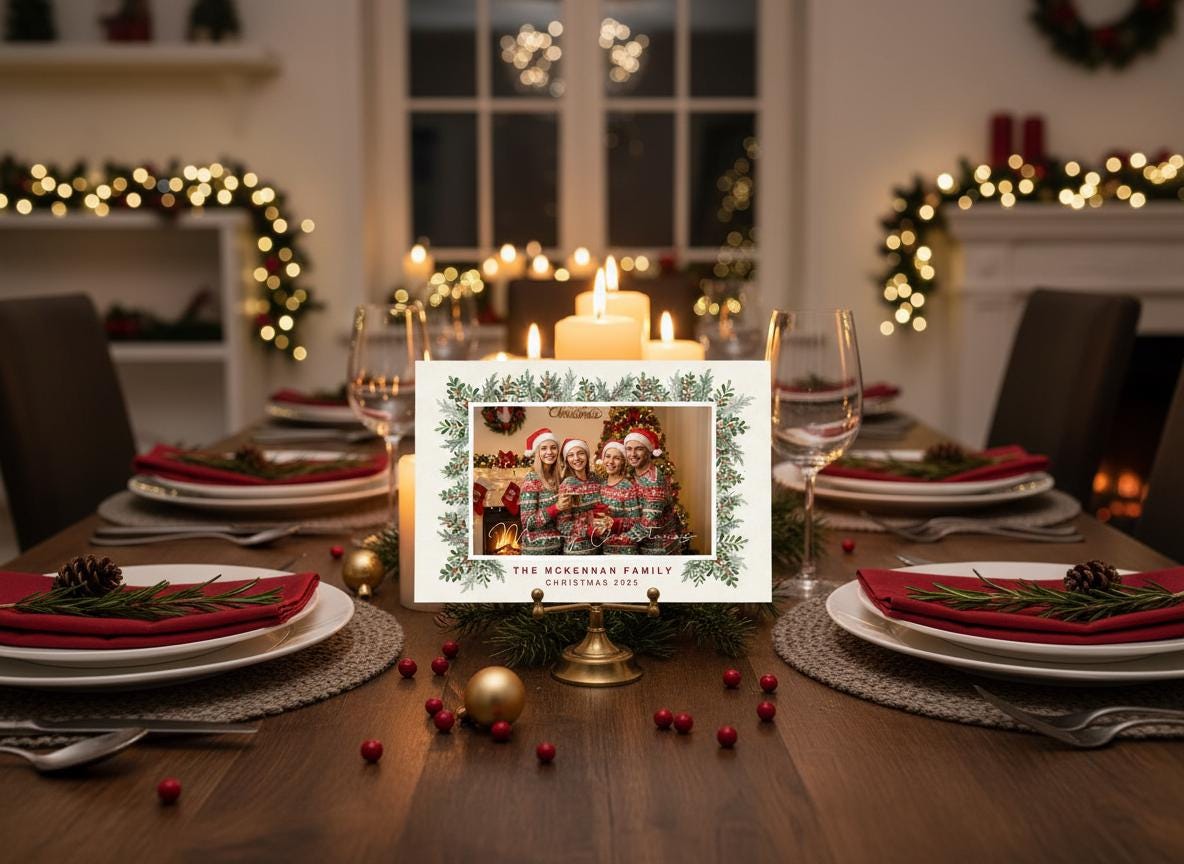 Editable Photo Christmas Card Template Festive Holiday Greeting (Digital Download) | Loki's Shop Too