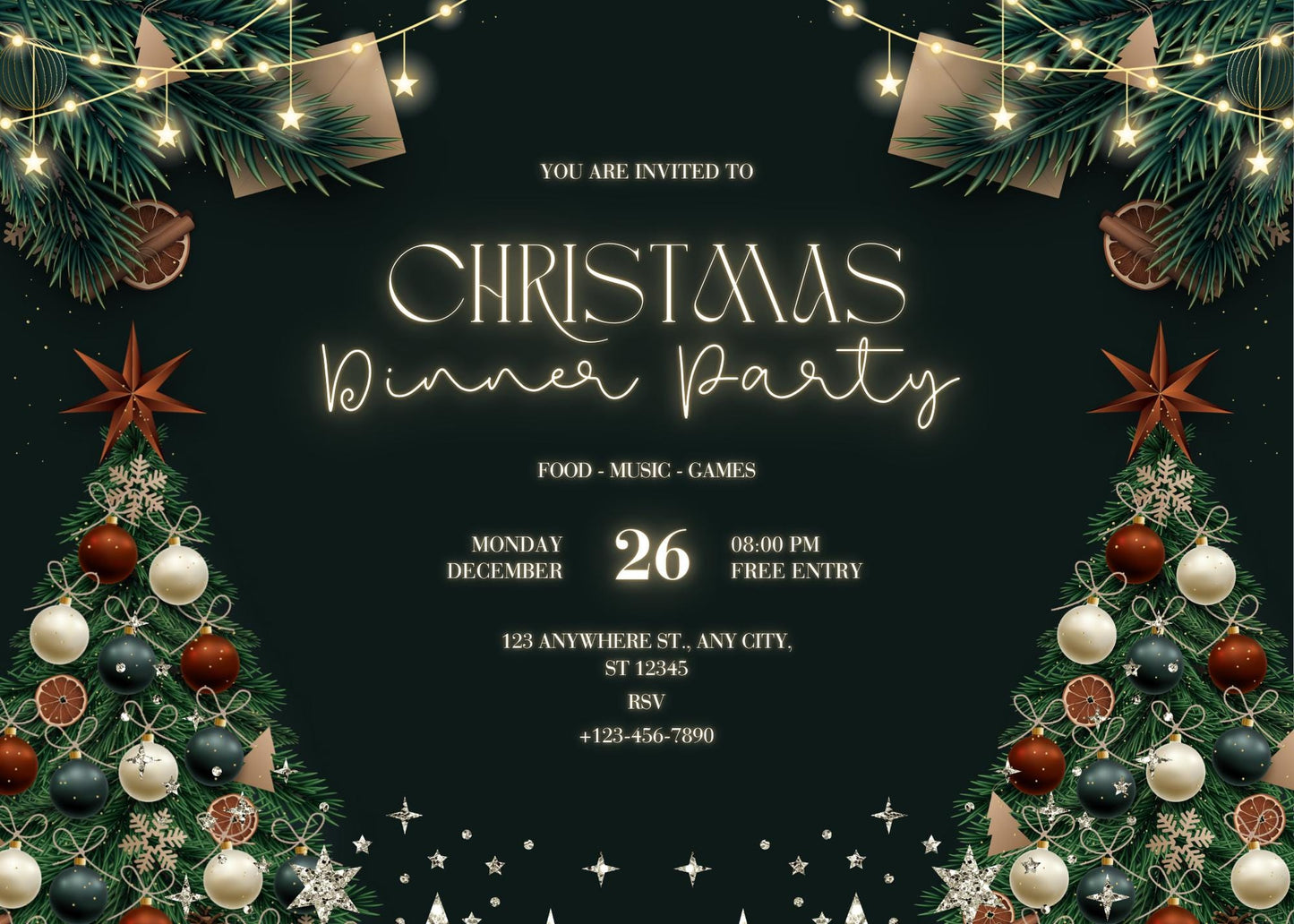 Editable Christmas Dinner Party Invitation | Holiday Evite (Digital Download) | Loki's Shop Too