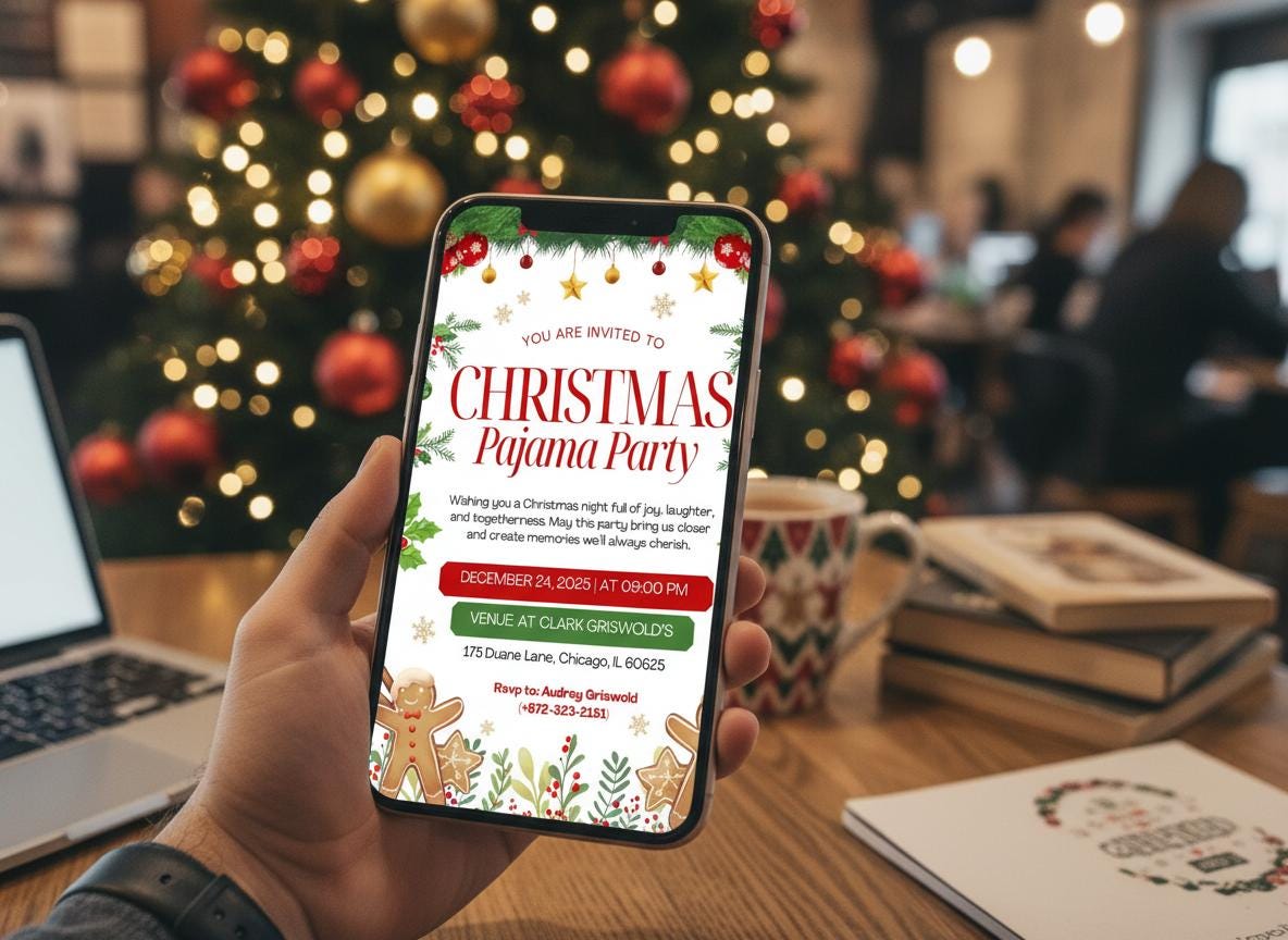 Editable Christmas PJ Party Invitation Template (Digital Download)
