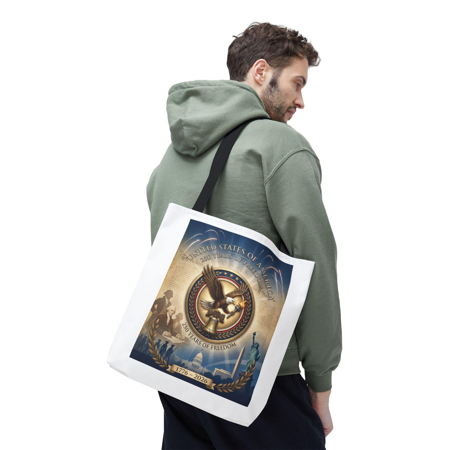America 250th Anniversary Tote Bag | 1776–2026 USA 250 Years of Freedom Tote | Patriotic Eagle Liberty Bell Design | Loki's Shop Too