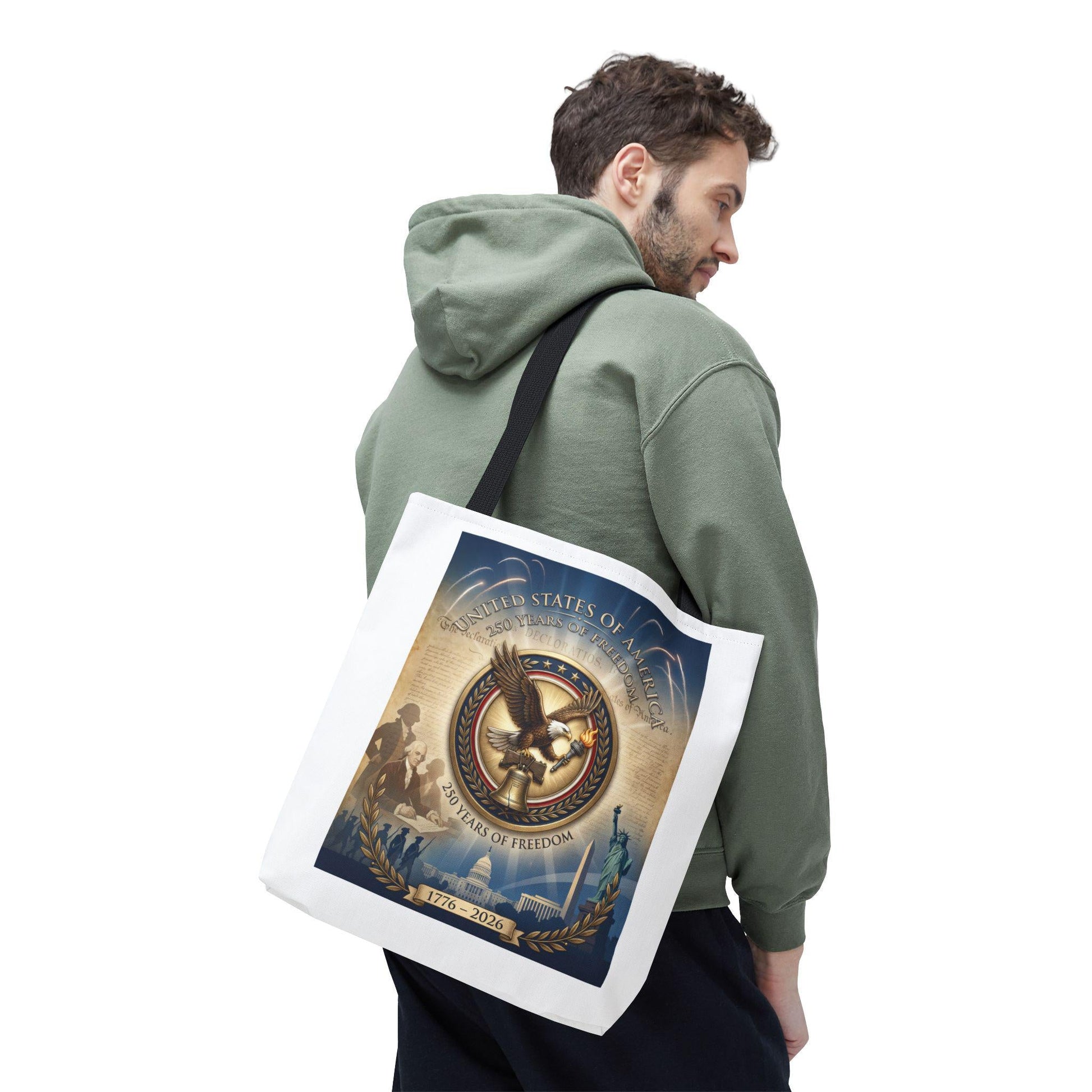 America 250th Anniversary Tote Bag | 1776–2026 USA 250 Years of Freedom Tote | Patriotic Eagle Liberty Bell Design | Loki's Shop Too