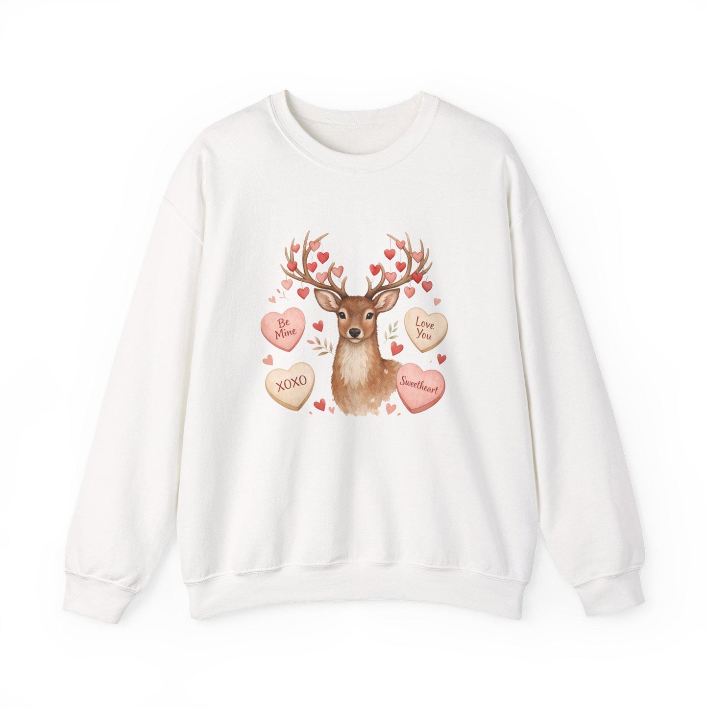 Valentine Reindeer Crewneck Sweatshirt | Heart Candy Antlers