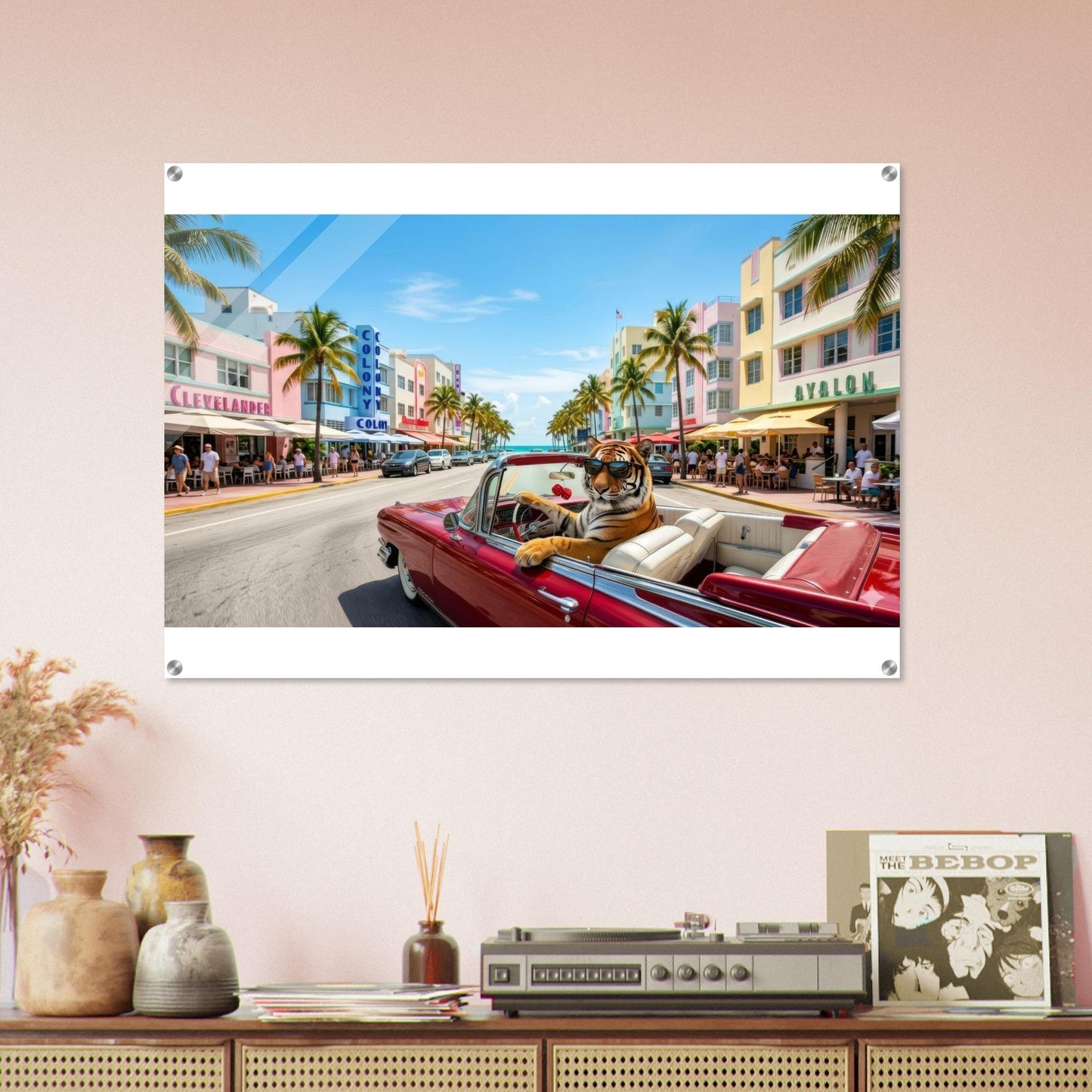 Miami Strip Cruisin' Tiger Acrylic Print | Fun Animal Wall Art | Luxury Home Decor | Unique Gift | Loki's Shop Too