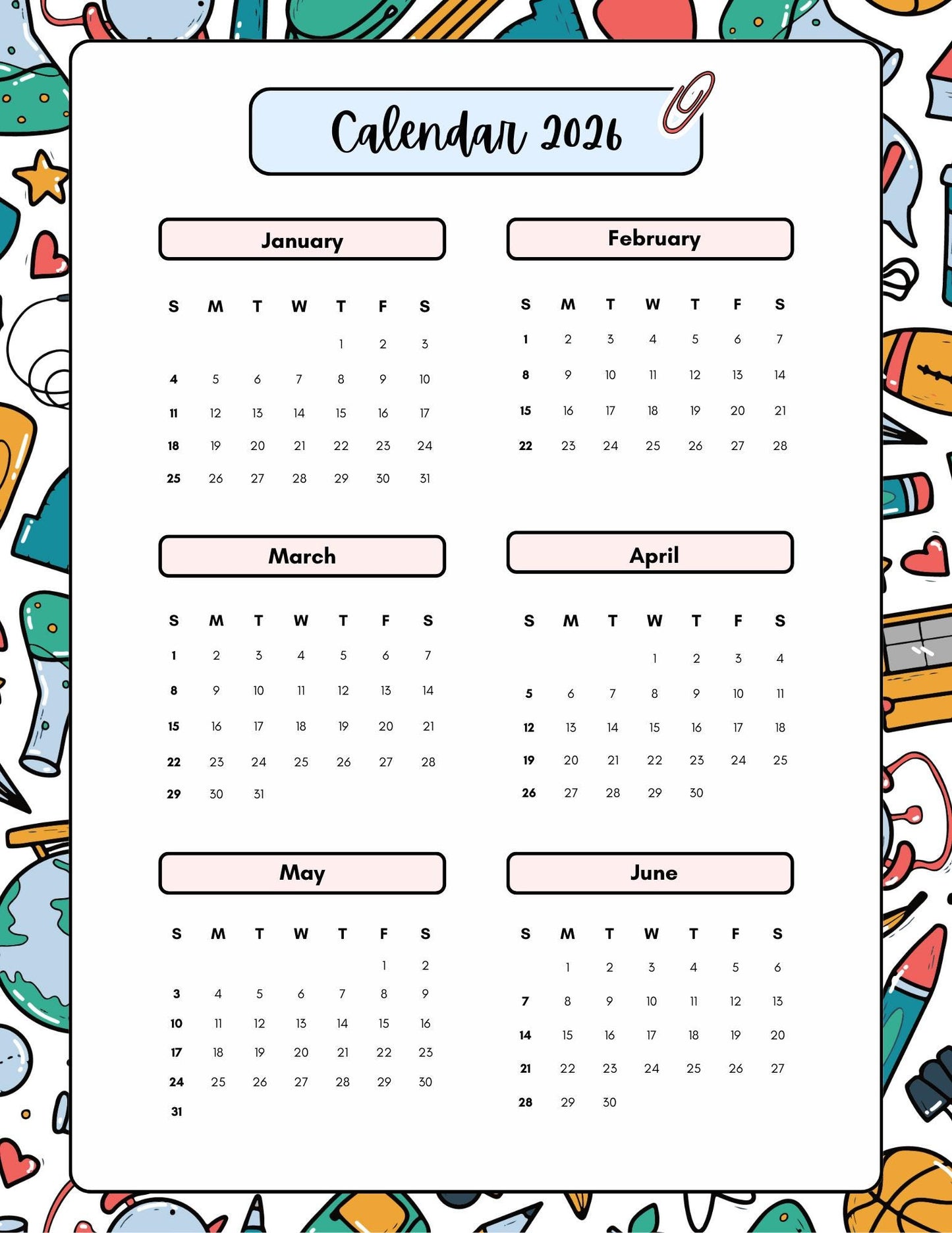 2026 Teacher Planner – Green and Blue Doodle Style | Printable Digital Download