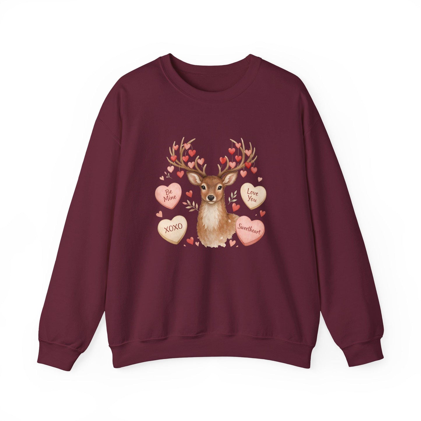 Valentine Reindeer Crewneck Sweatshirt | Heart Candy Antlers | Loki's Shop Too