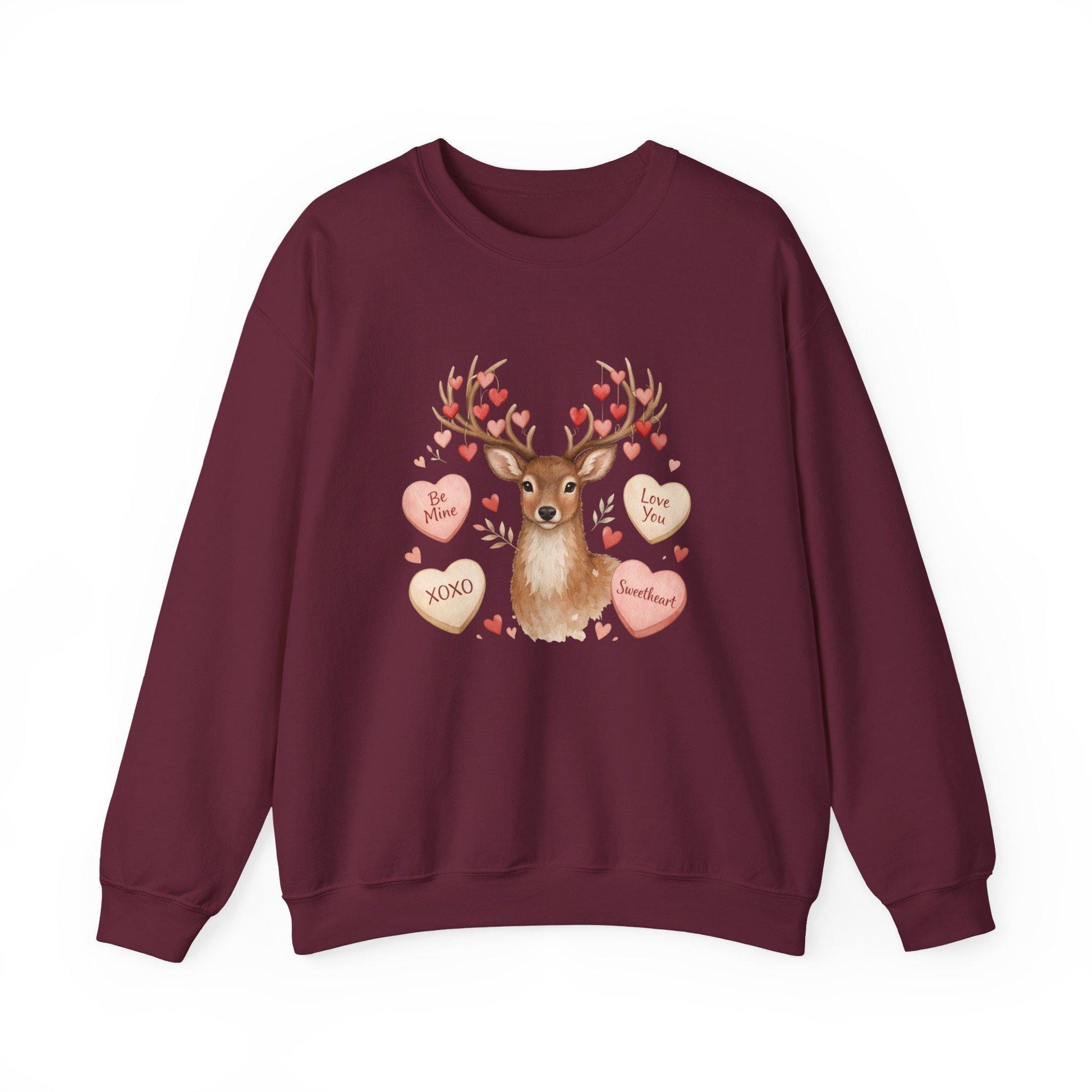 Valentine Reindeer Crewneck Sweatshirt | Heart Candy Antlers | Loki's Shop Too