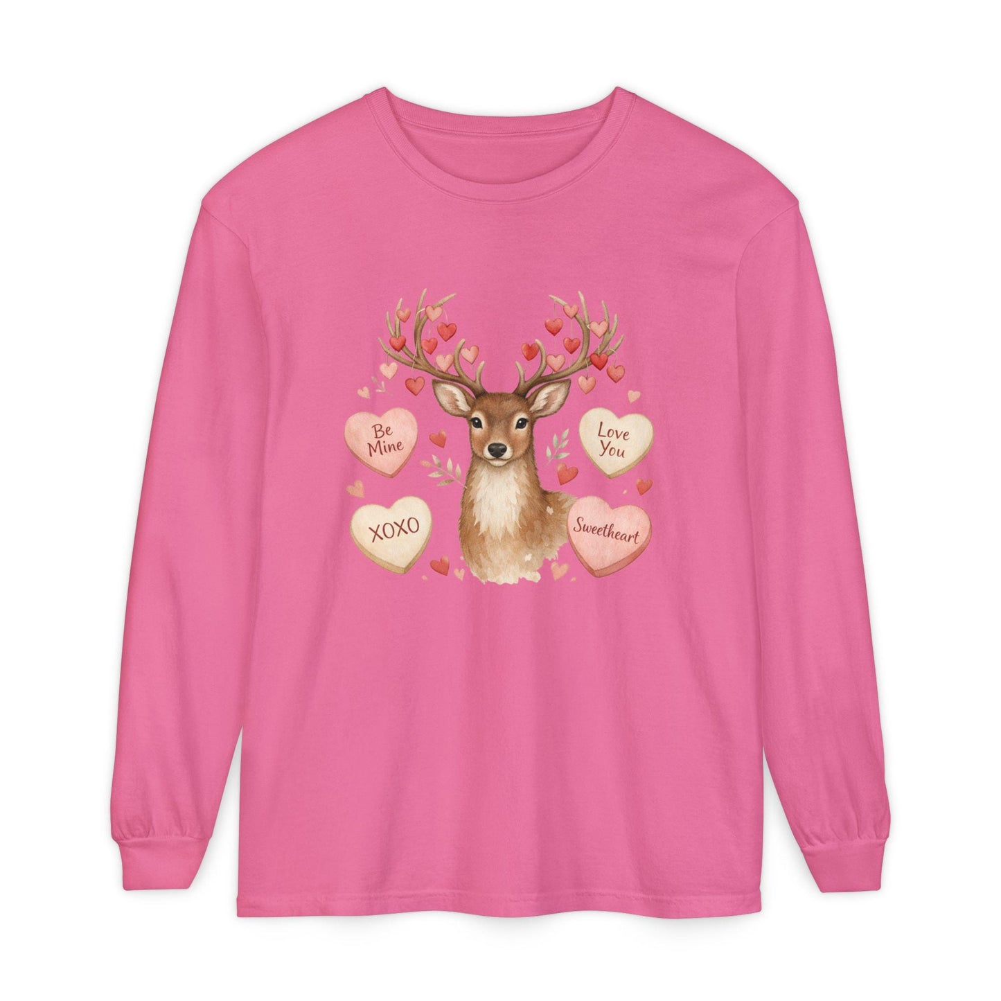 Valentine Deer with Conversation Hearts Long Sleeve Tee | Loki's Shop Too