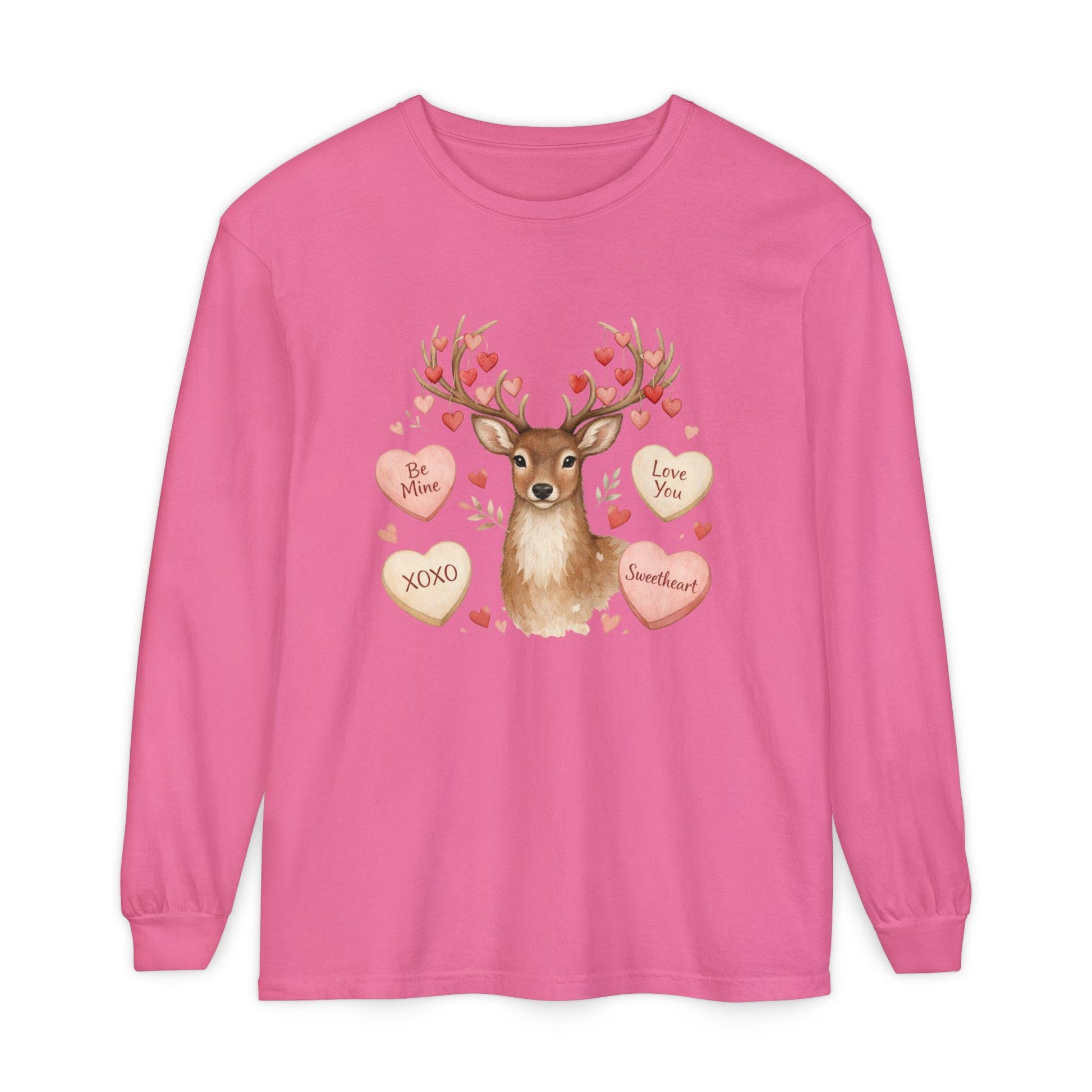 Valentine Deer with Conversation Hearts Long Sleeve Tee | Loki's Shop Too
