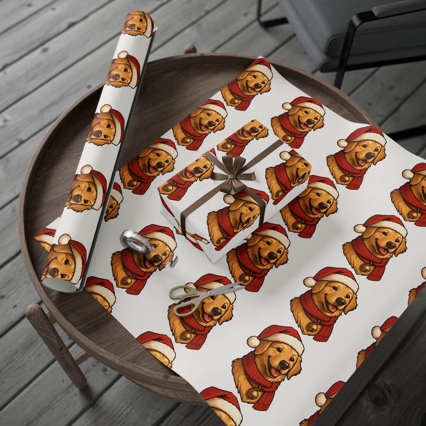 Golden Retriever Santa Wrapping Paper, Christmas Dog Gift Wrap | Loki's Shop Too