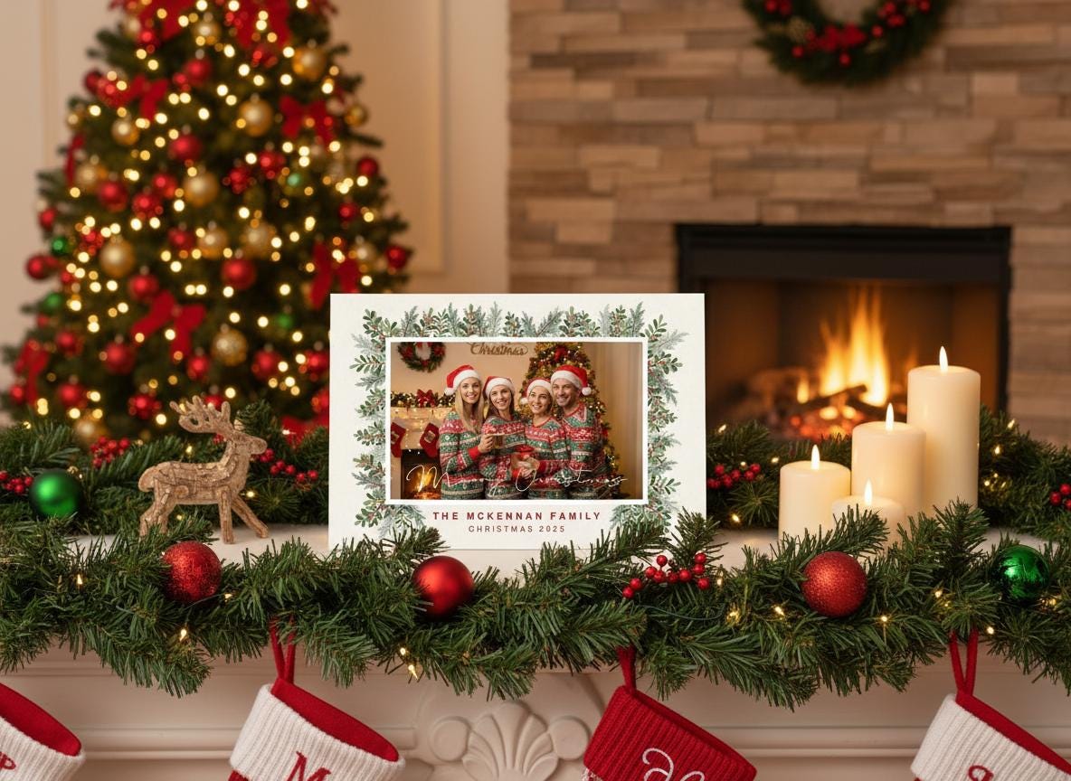 Editable Photo Christmas Card Template Festive Holiday Greeting (Digital Download) | Loki's Shop Too