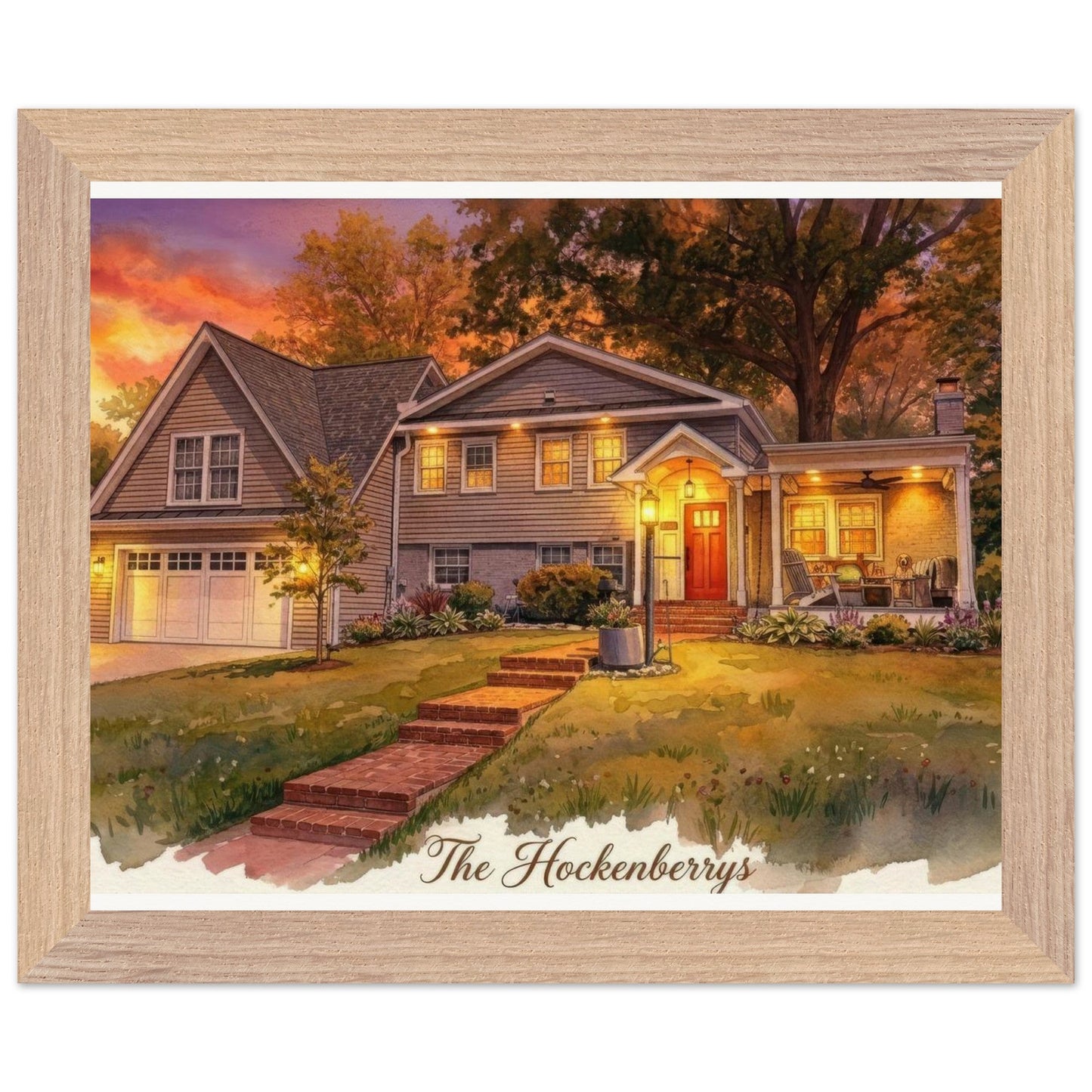 Custom Watercolor House Portrait | Realtor Closing Gift | Framed Wall Art | Housewarming Present | Oak Frame | Loki's Shop Too