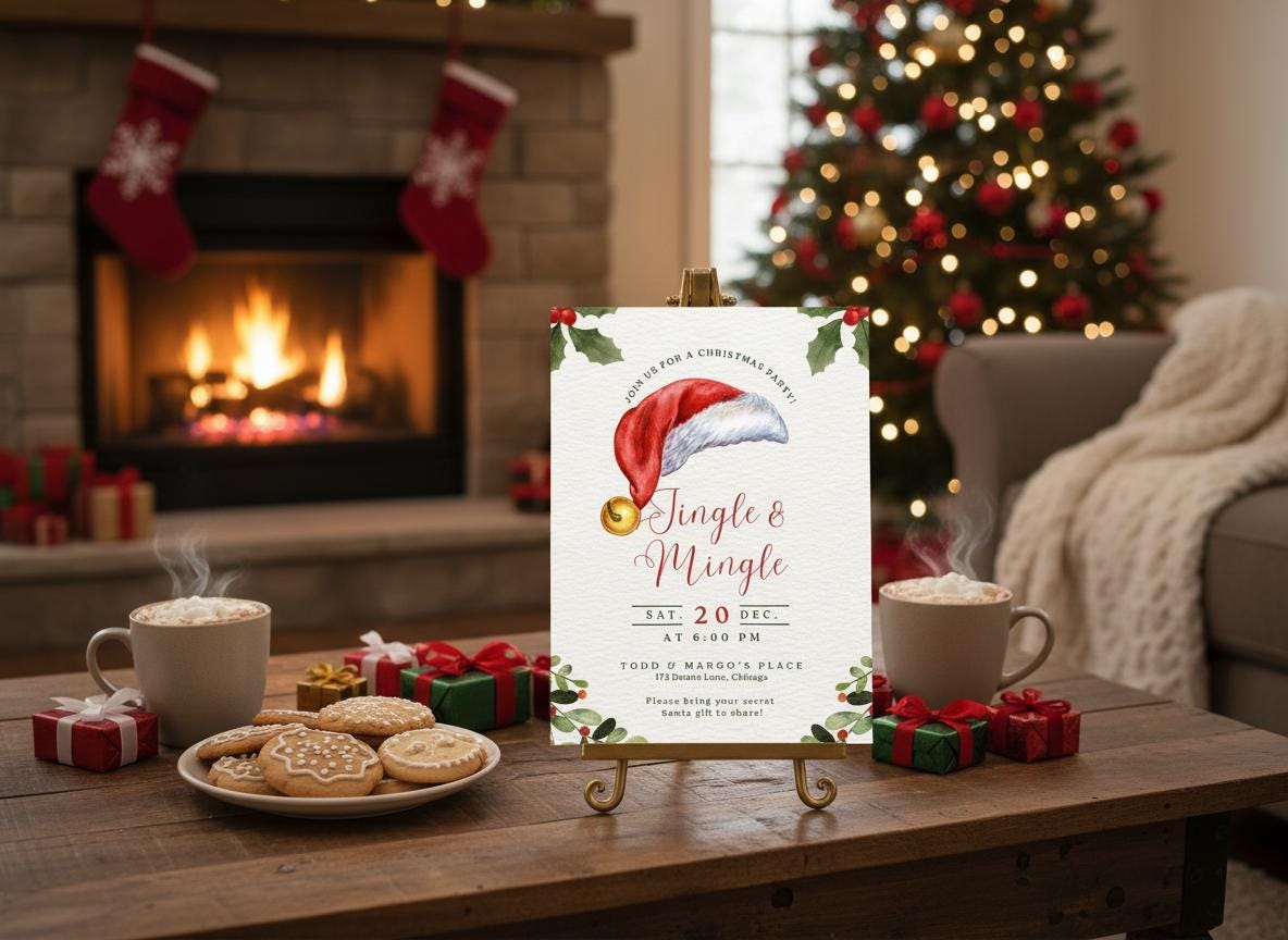 Editable Christmas Party Invitation Holiday Evite Template (Digital Download) | Loki's Shop Too