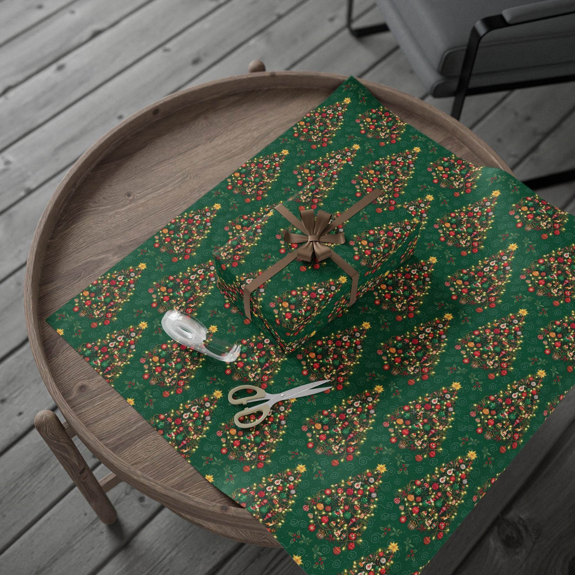 christmas tree gift wrap green holiday pattern