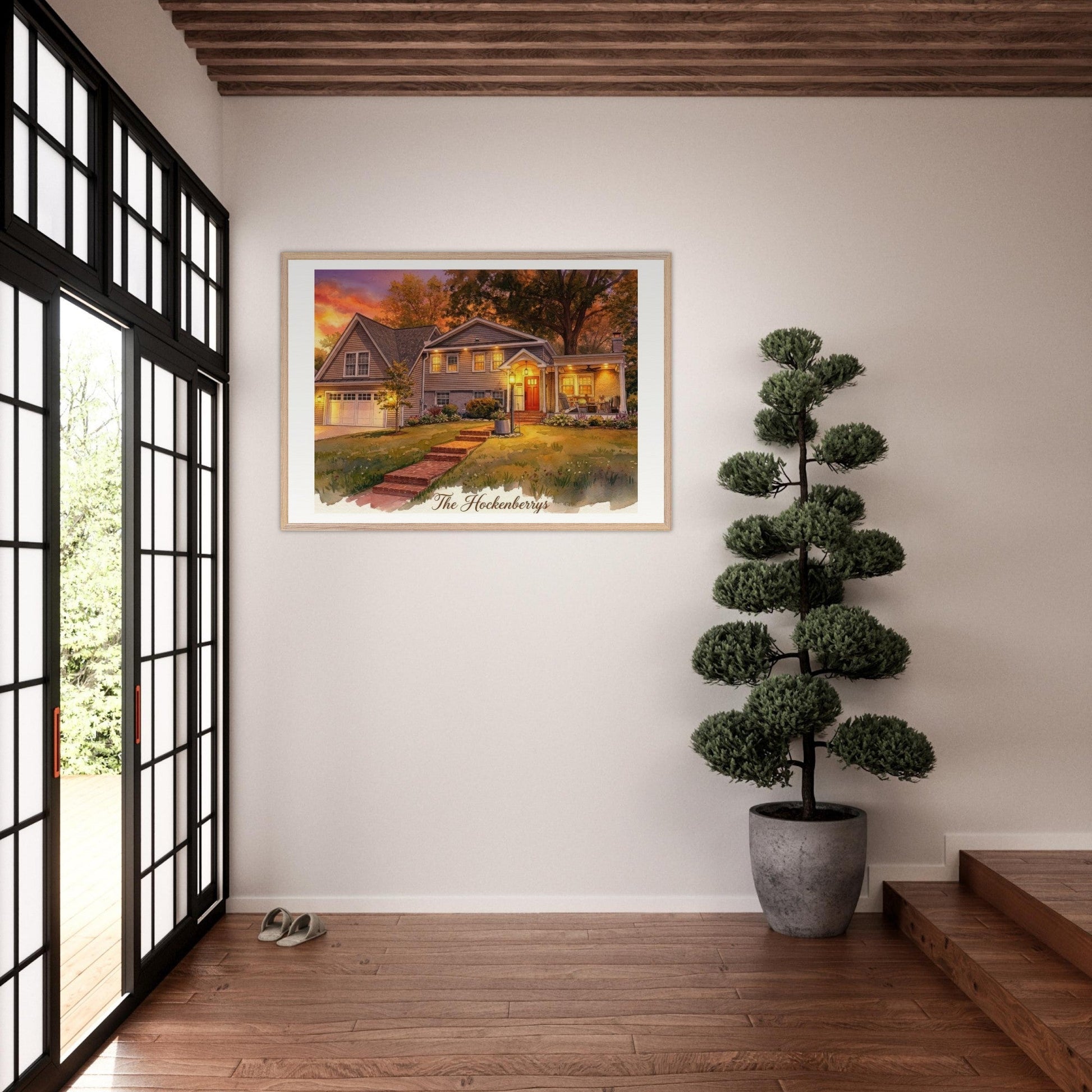 Custom Watercolor House Portrait | Realtor Closing Gift | Framed Wall Art | Housewarming Present | Oak Frame | Loki's Shop Too