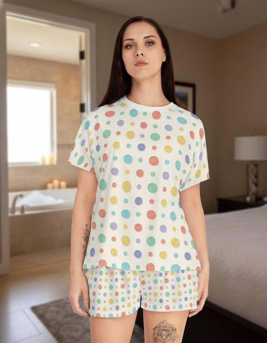 Pastel Polka Dot Short Pajama Set | Short Sleeve Top and Shorts | Loki's Shop Too