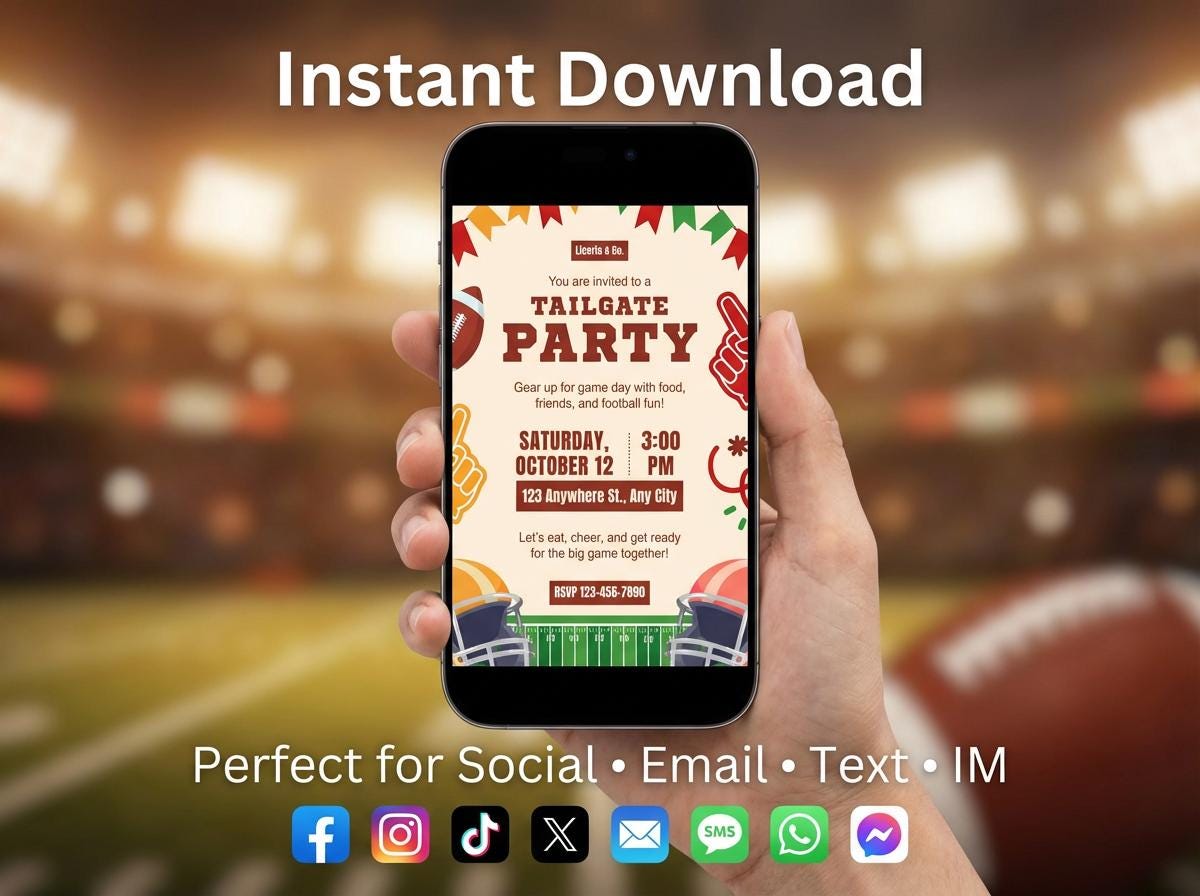 Football Tailgate Party Invitation Template | Game Day Invite | Printable & Digital Download | Football Party RSVP Invite | Instant Download | Loki's Shop Too