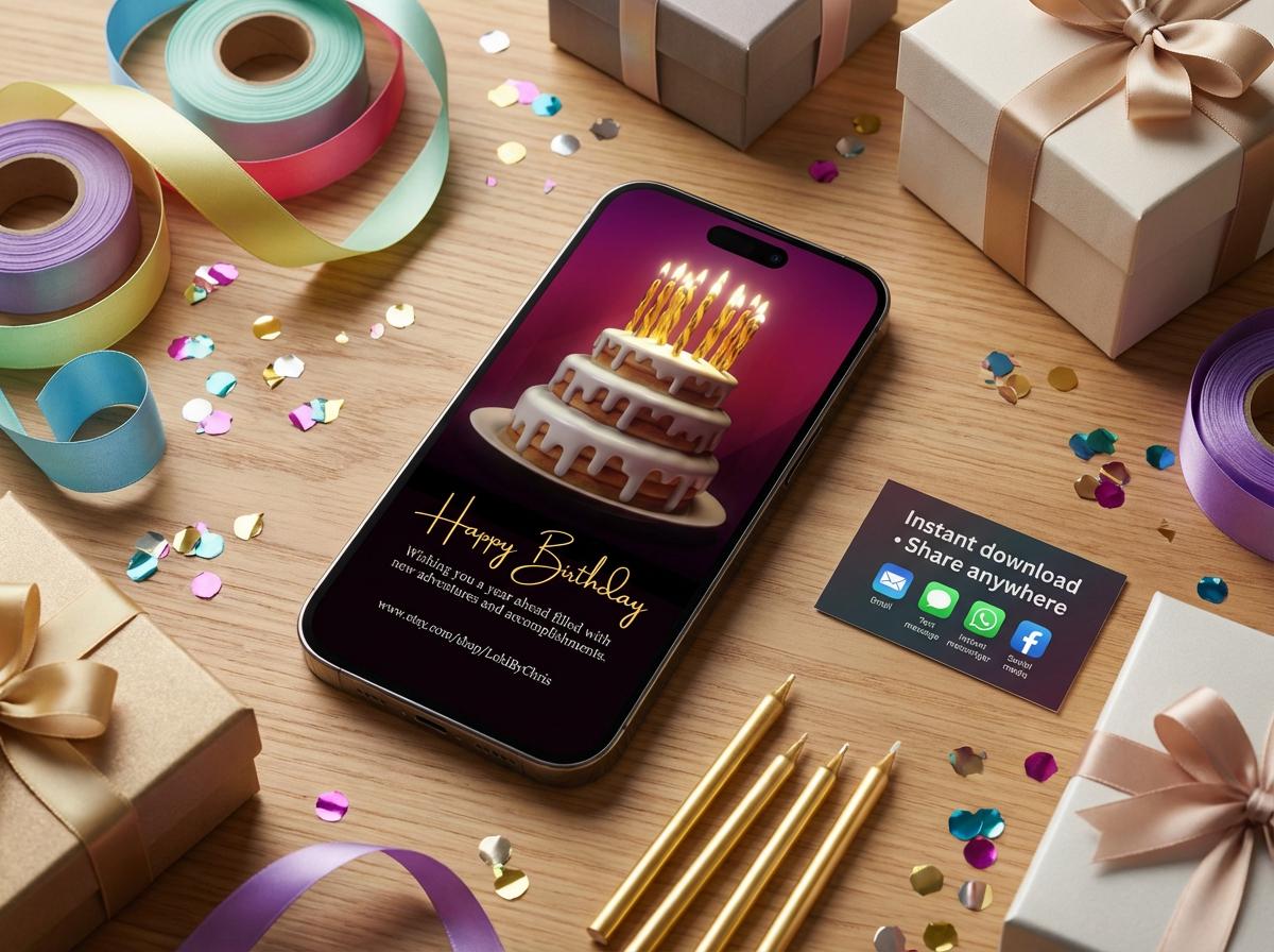 Colorful Neon Happy Birthday eCard | Editable Canva Template (Digital Download) | Loki's Shop Too