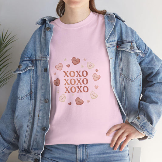 XOXO Hearts Valentine Kiss Tee | Pink Heart Circle