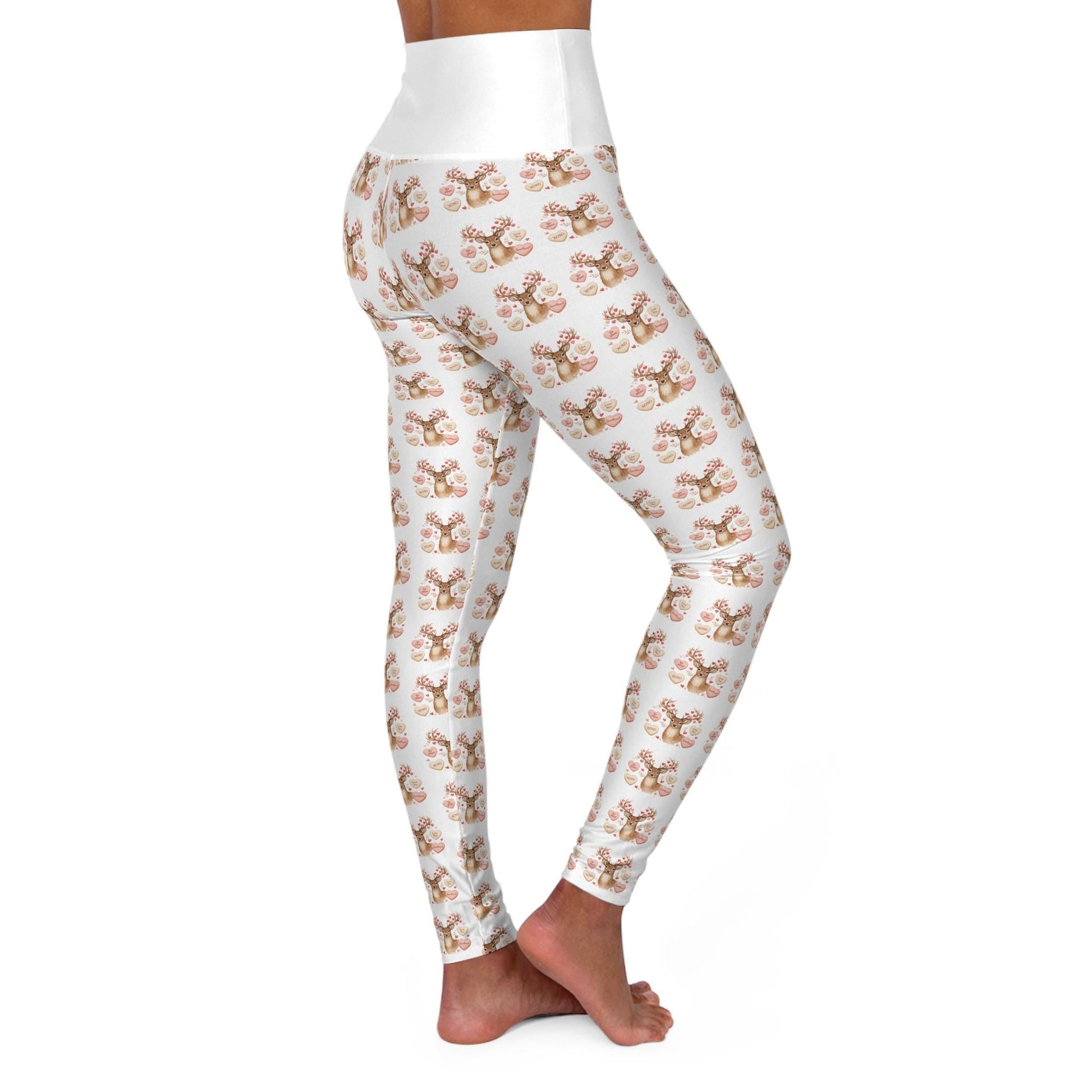 Watercolor Deer Pattern High Waisted Yoga Leggings | Animal Print Leggings | Loki's Shop Too