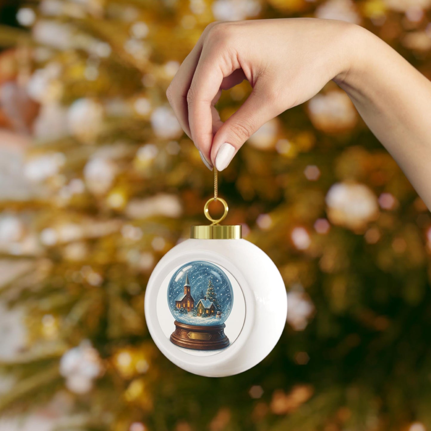 Personalized Christmas Ball Ornament Festive Winter Village Scene | Loki's Shop Too