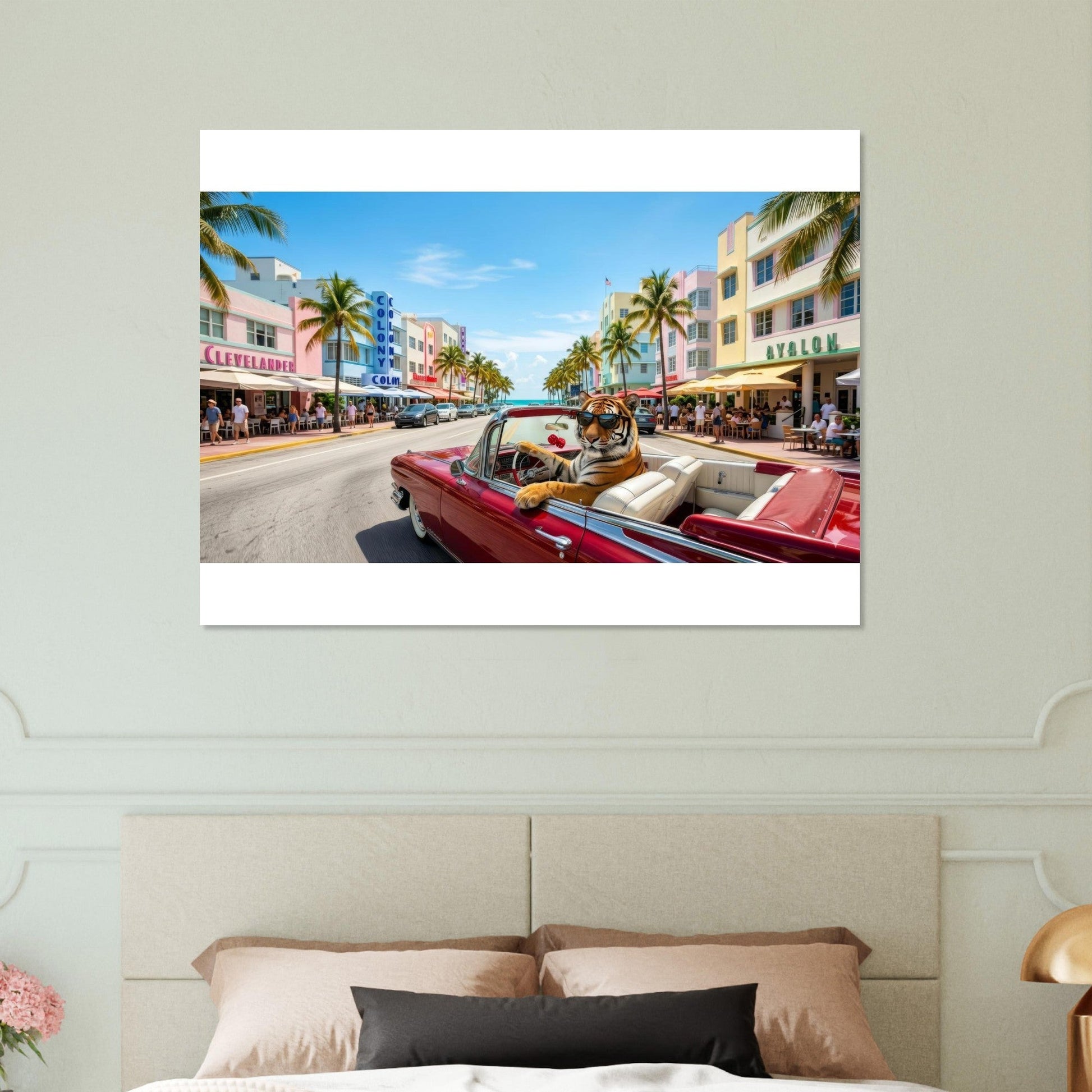 Cruisin the Miami Strip Bengal Tiger Fine Art Poster | Vivid Colors Giclée Print | Wild Animal Wall Art Gift | Loki's Shop Too