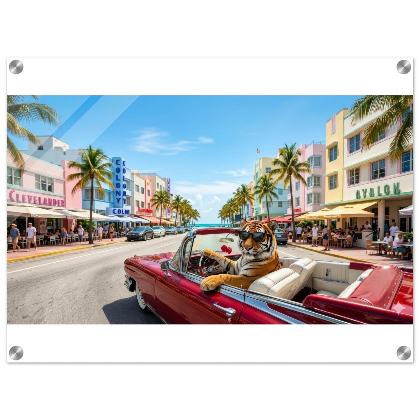 Miami Strip Cruisin' Tiger Acrylic Print | Fun Animal Wall Art | Luxury Home Decor | Unique Gift | Loki's Shop Too