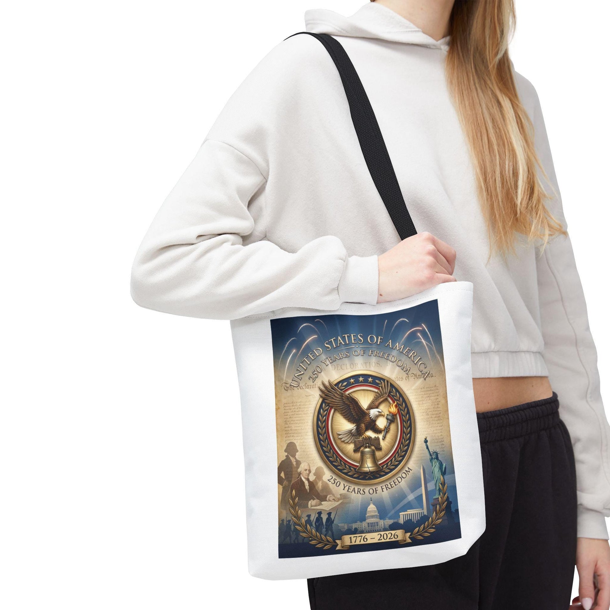 America 250th Anniversary Tote Bag | 1776–2026 USA 250 Years of Freedom Tote | Patriotic Eagle Liberty Bell Design | Loki's Shop Too