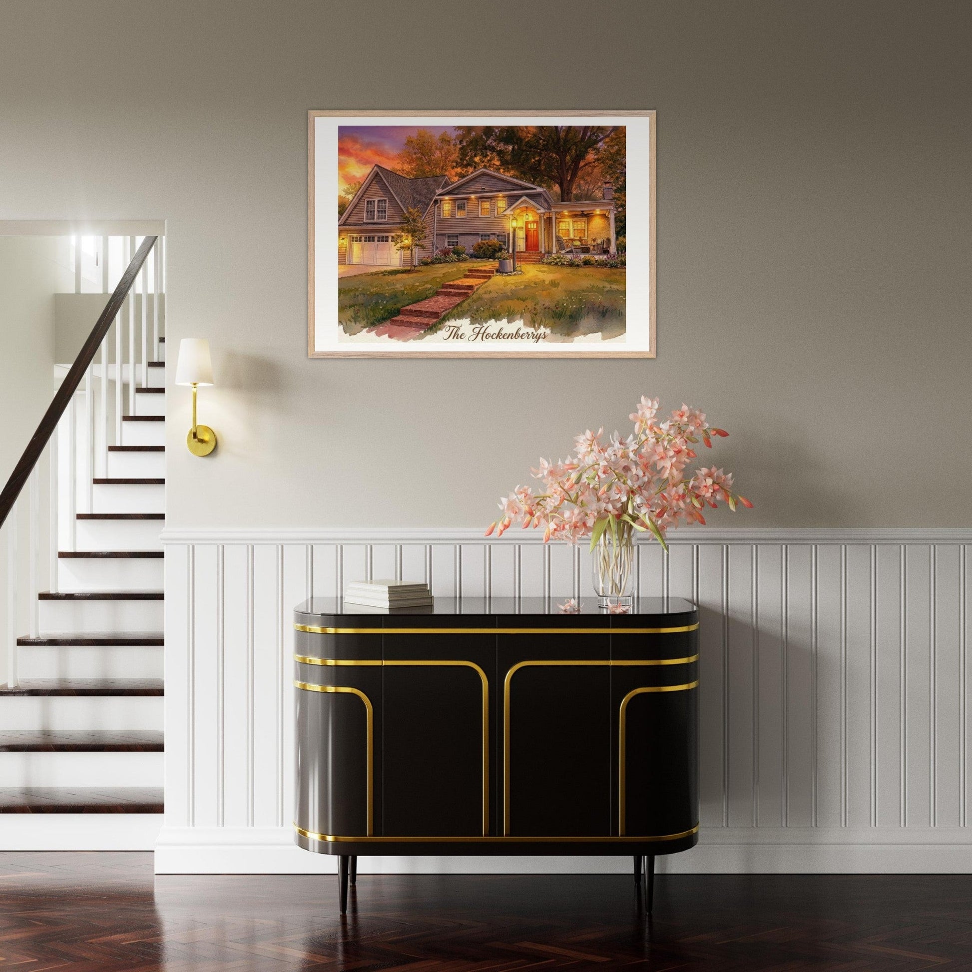 Custom Watercolor House Portrait | Realtor Closing Gift | Framed Wall Art | Housewarming Present | Oak Frame | Loki's Shop Too