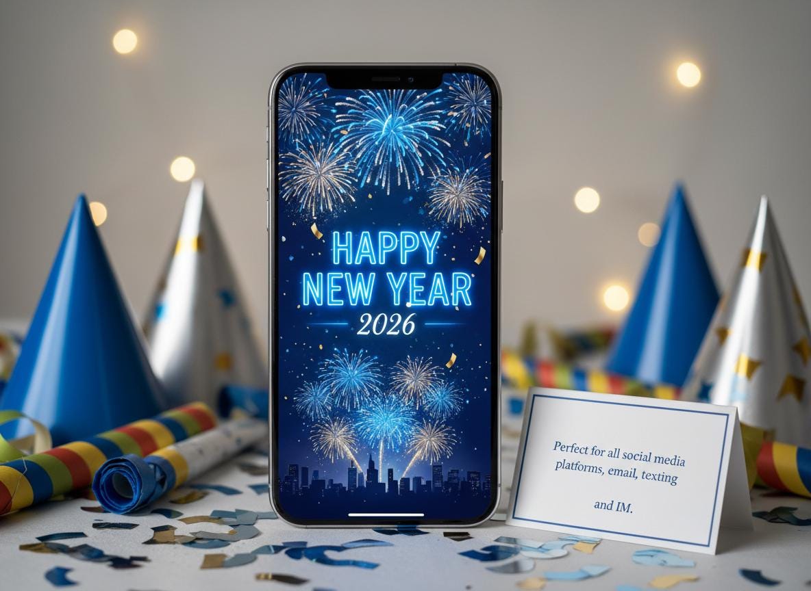 Blue Modern Happy New Year Digital Card 2026 | Instant Download | Social Media & Mobile Greeting | Loki's Shop Too