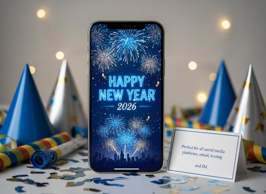 Blue Modern Happy New Year Digital Card 2026 | Instant Download | Social Media & Mobile Greeting | Loki's Shop Too