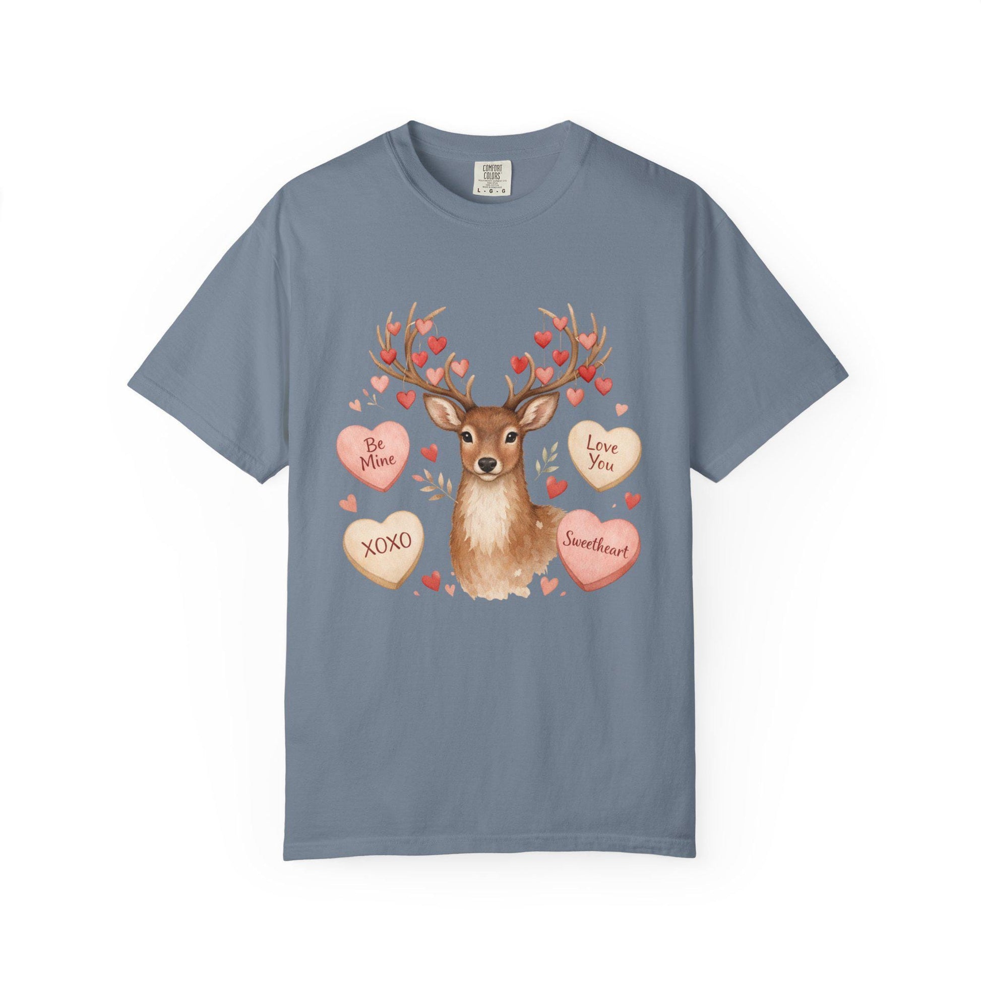 Valentine Deer T-Shirt: Conversation Hearts & Antlers | Loki's Shop Too