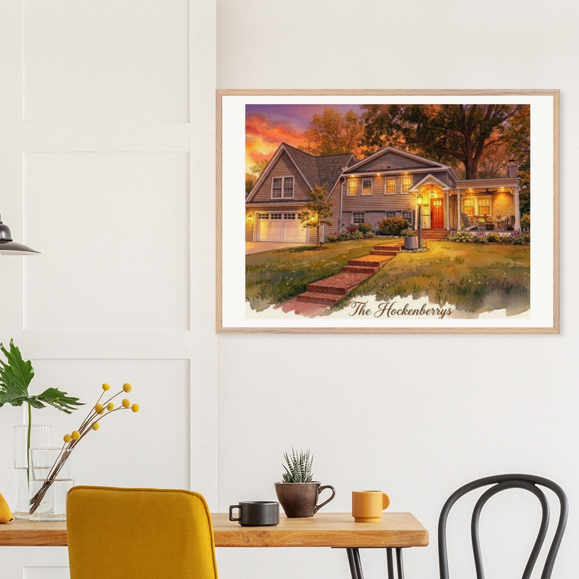 Custom Watercolor House Portrait | Realtor Closing Gift | Framed Wall Art | Housewarming Present | Oak Frame | Loki's Shop Too