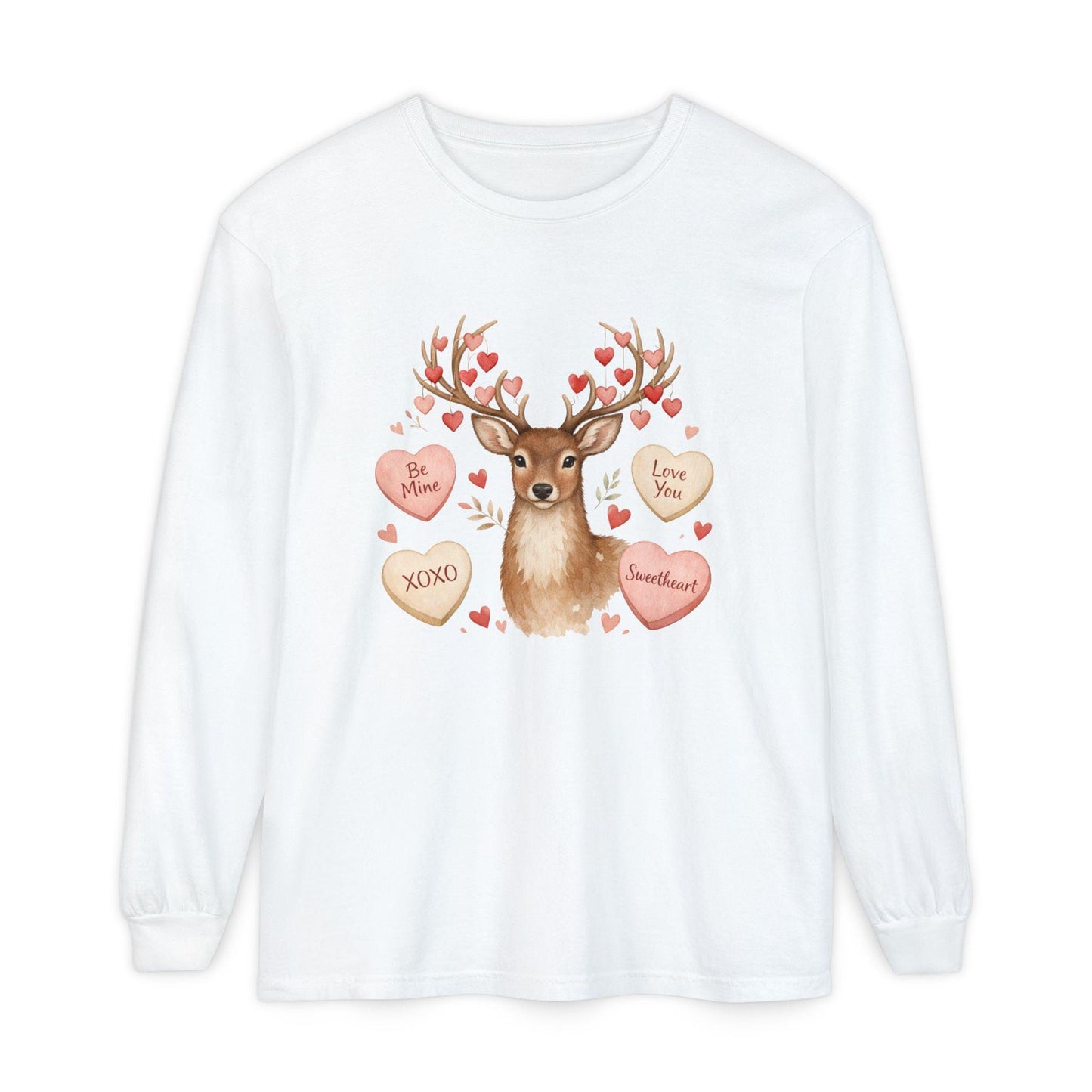 Valentine Deer with Conversation Hearts Long Sleeve Tee