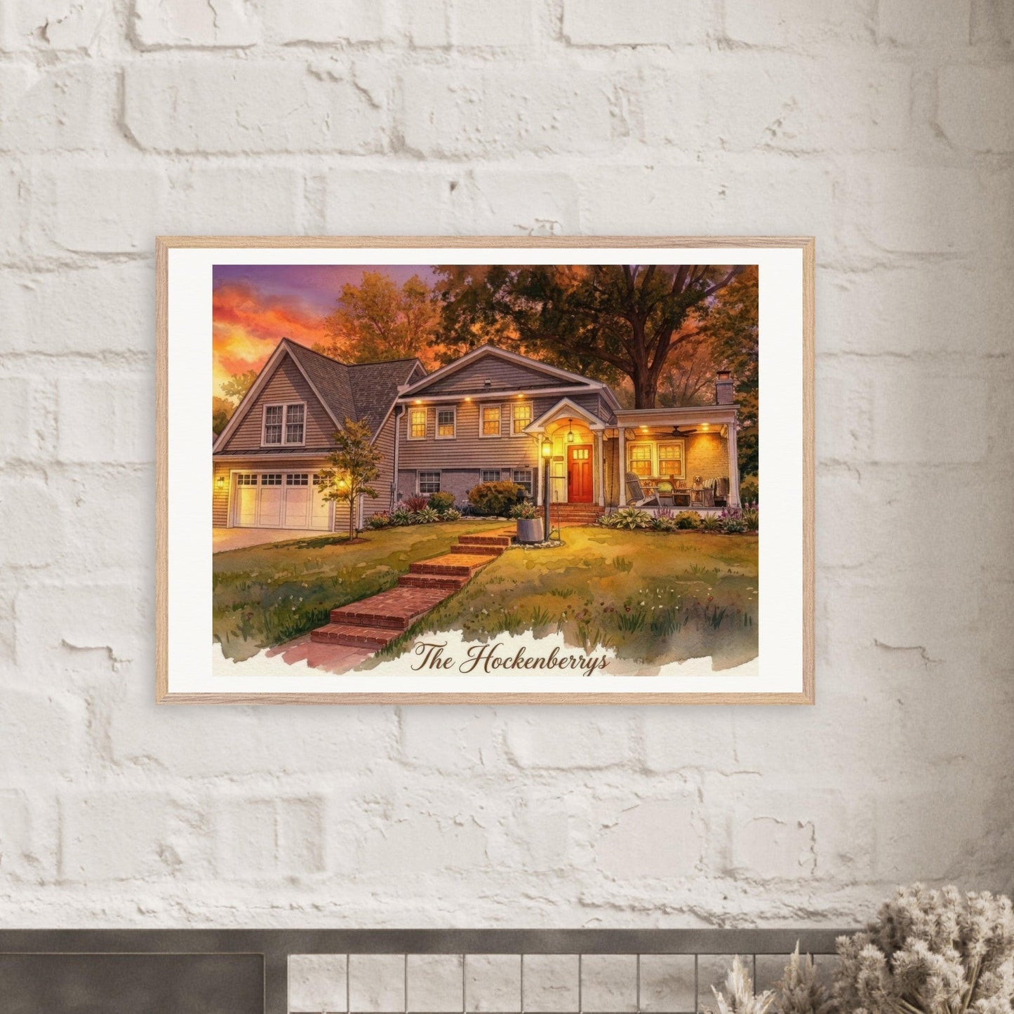 Custom Watercolor House Portrait | Realtor Closing Gift | Framed Wall Art | Housewarming Present | Oak Frame | Loki's Shop Too