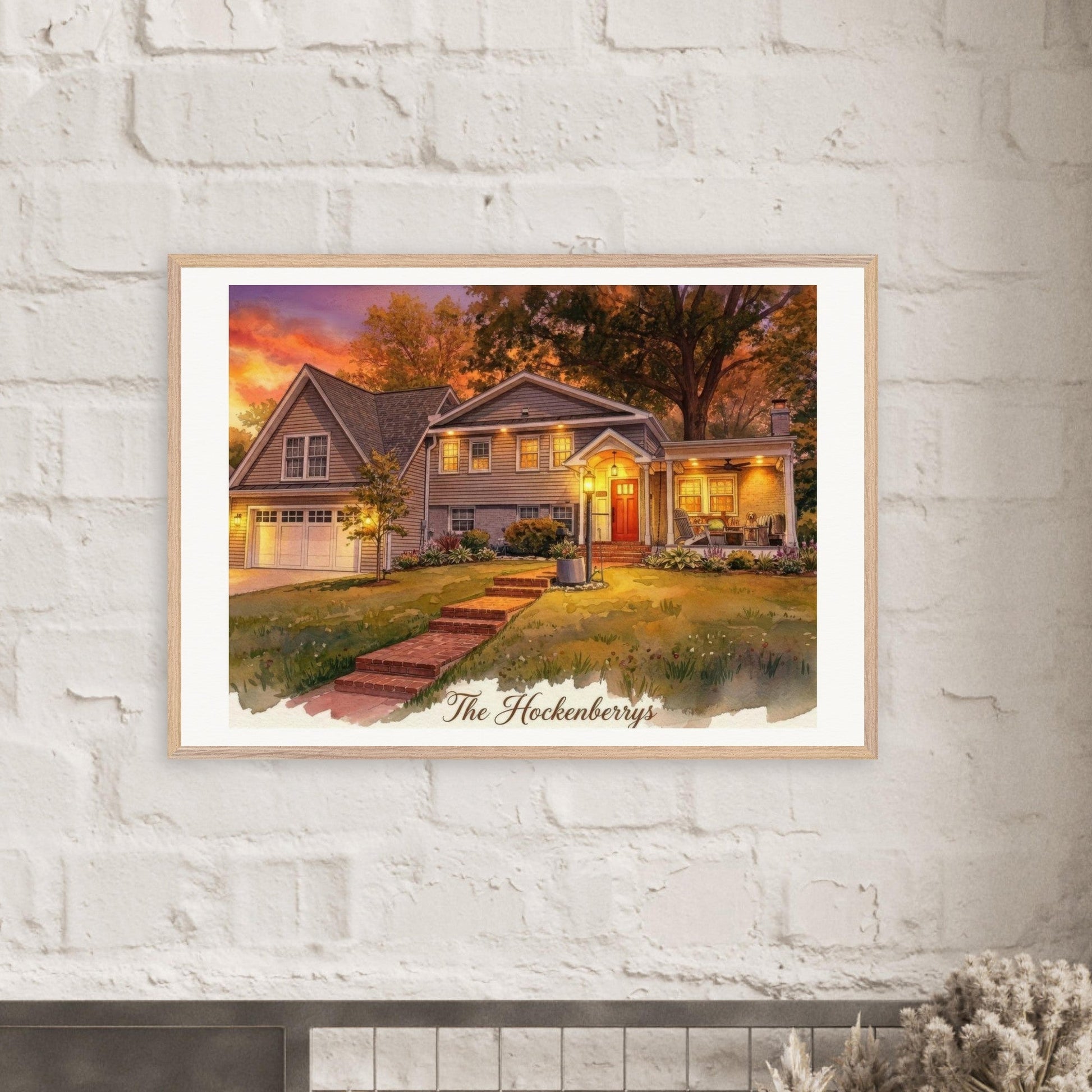 Custom Watercolor House Portrait | Realtor Closing Gift | Framed Wall Art | Housewarming Present | Oak Frame | Loki's Shop Too
