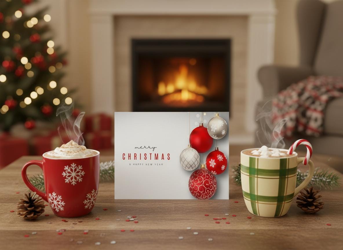 Red and Silver Ornament Christmas Card (Digital Download)