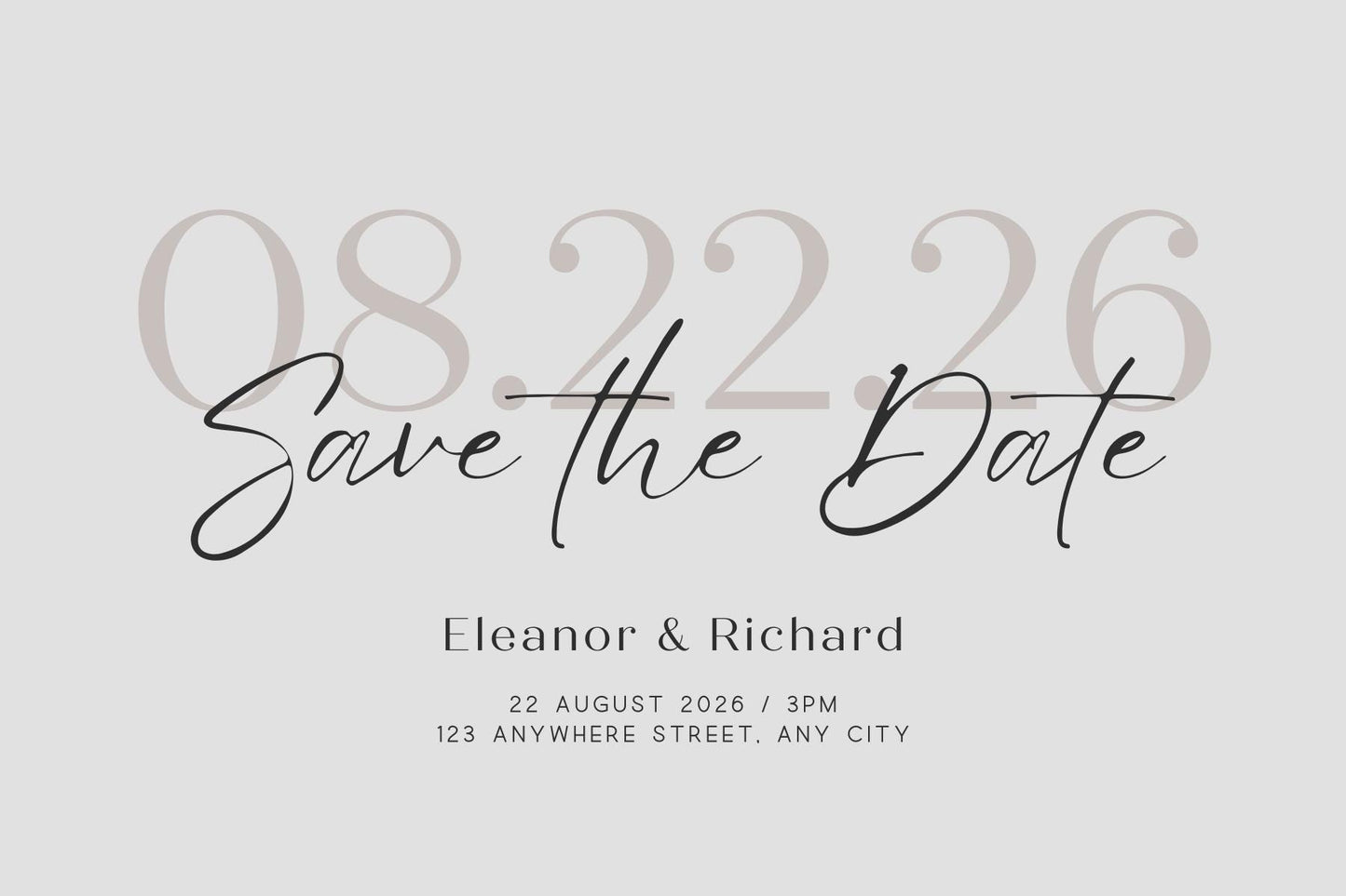 Minimalist Wedding Save The Date | Beige Elegant Design (Digital Download, Canva Template)
