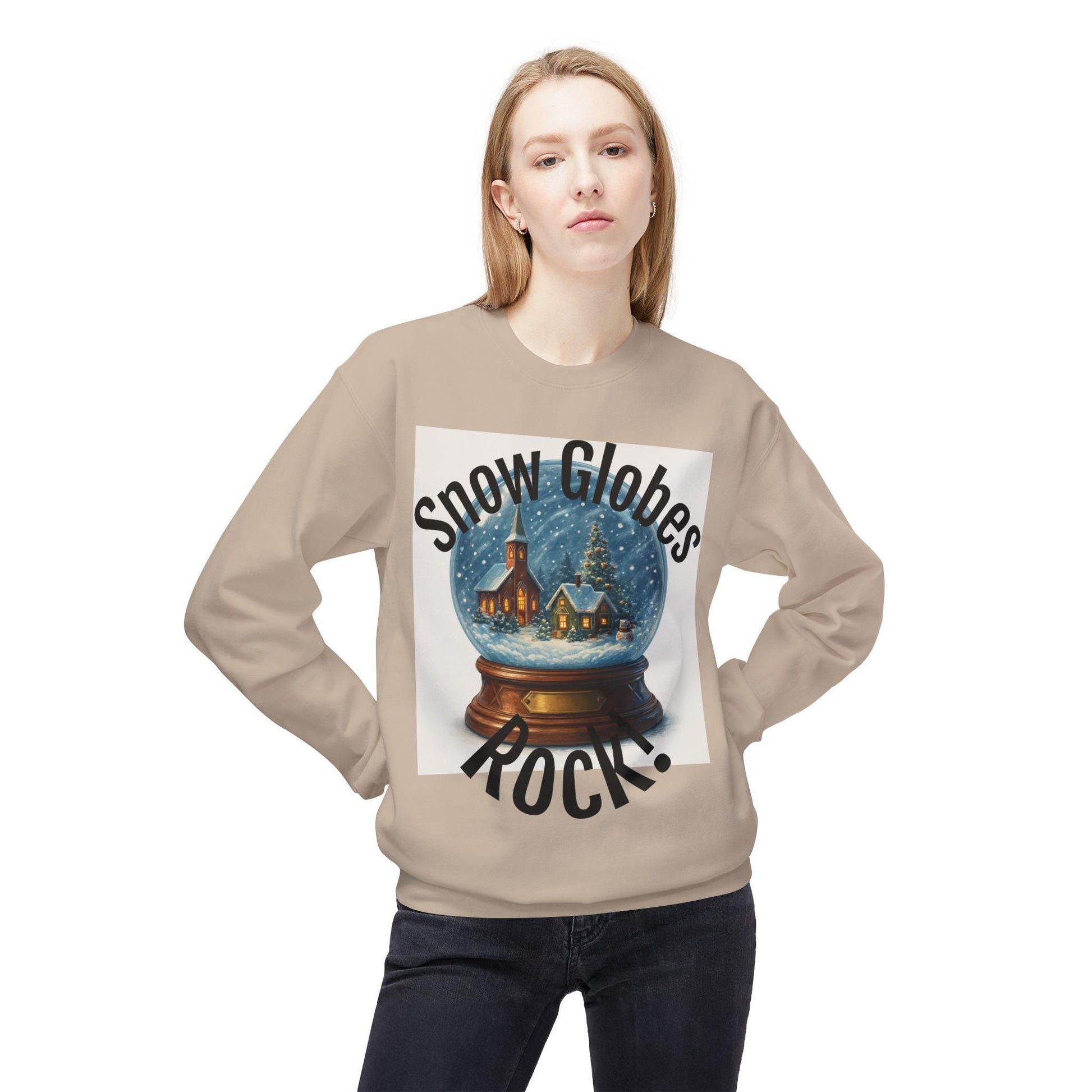 Snow Globes Rock Fleece Sweatshirt Festive Christmas Crewneck | Loki's Shop Too