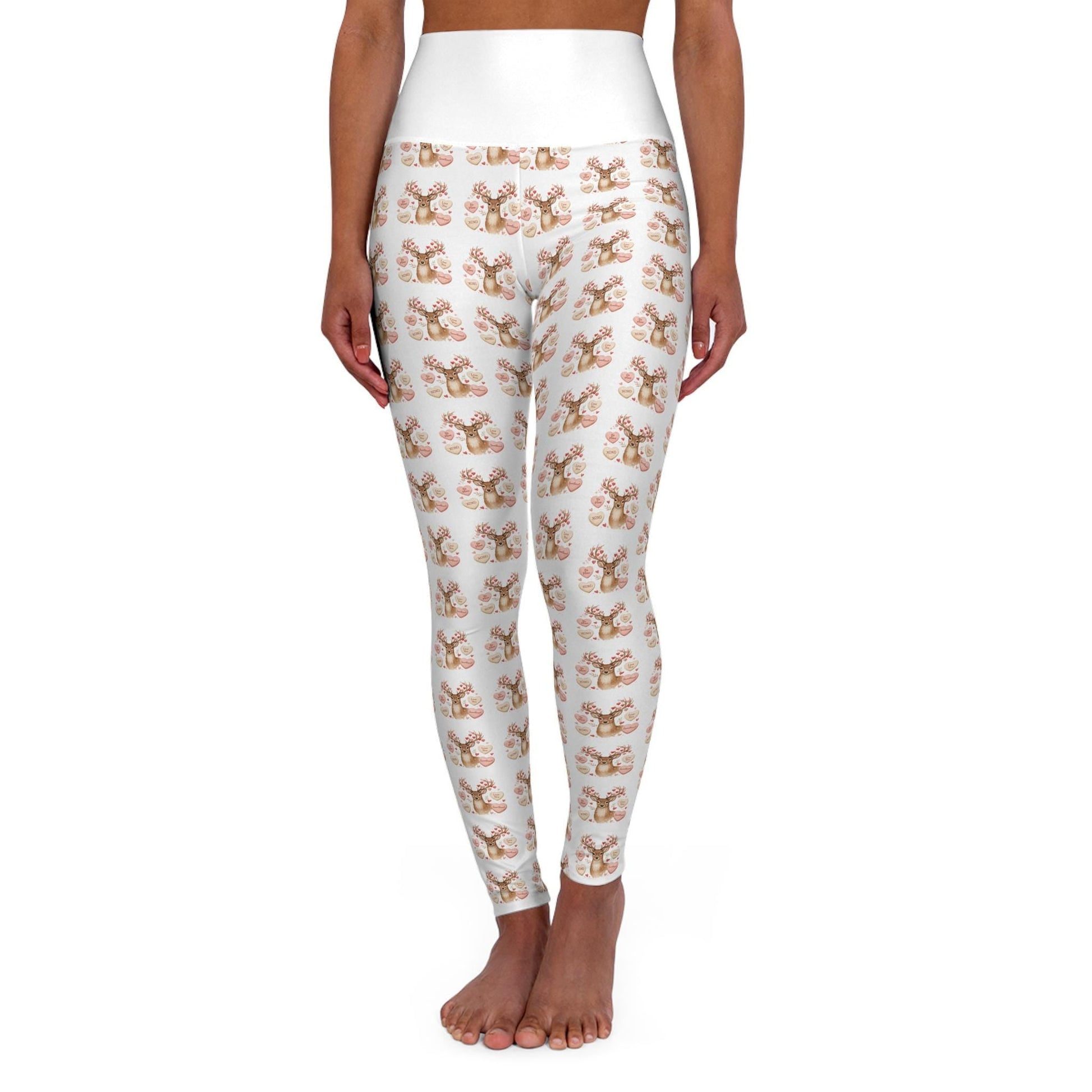 Watercolor Deer Pattern High Waisted Yoga Leggings | Animal Print Leggings | Loki's Shop Too