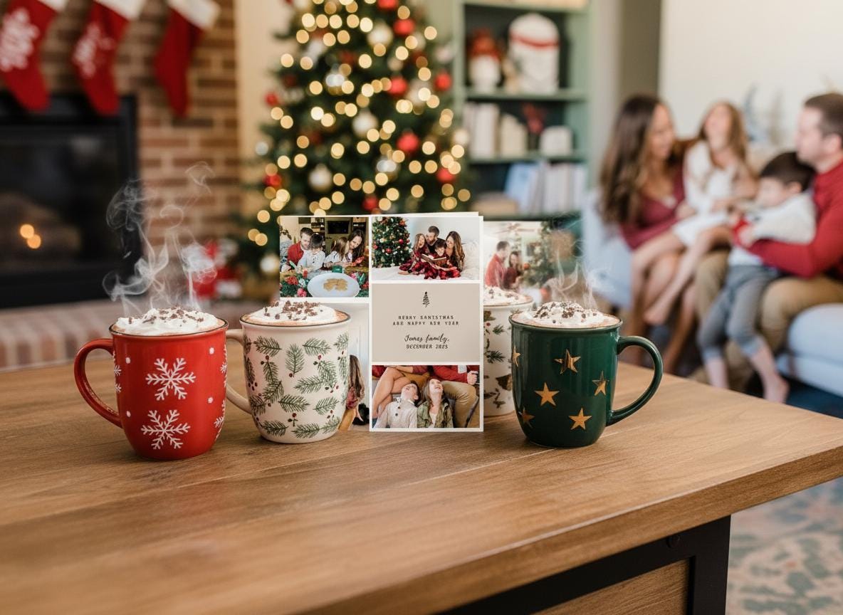 Photo Collage Christmas Card, Customizable Canva Template (Digital Download) | Loki's Shop Too